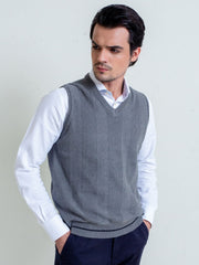 Grey Textured Sleeveless Sweater