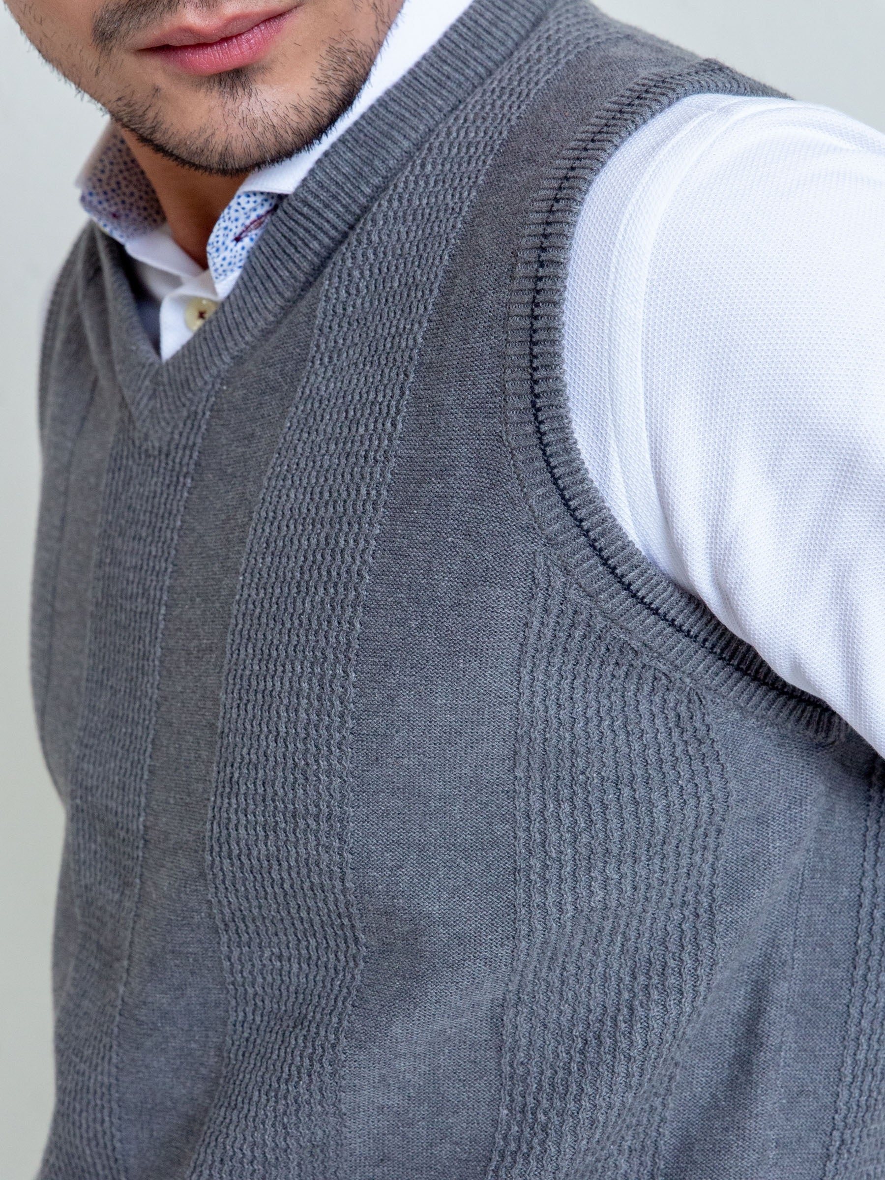 Grey Textured Sleeveless Sweater
