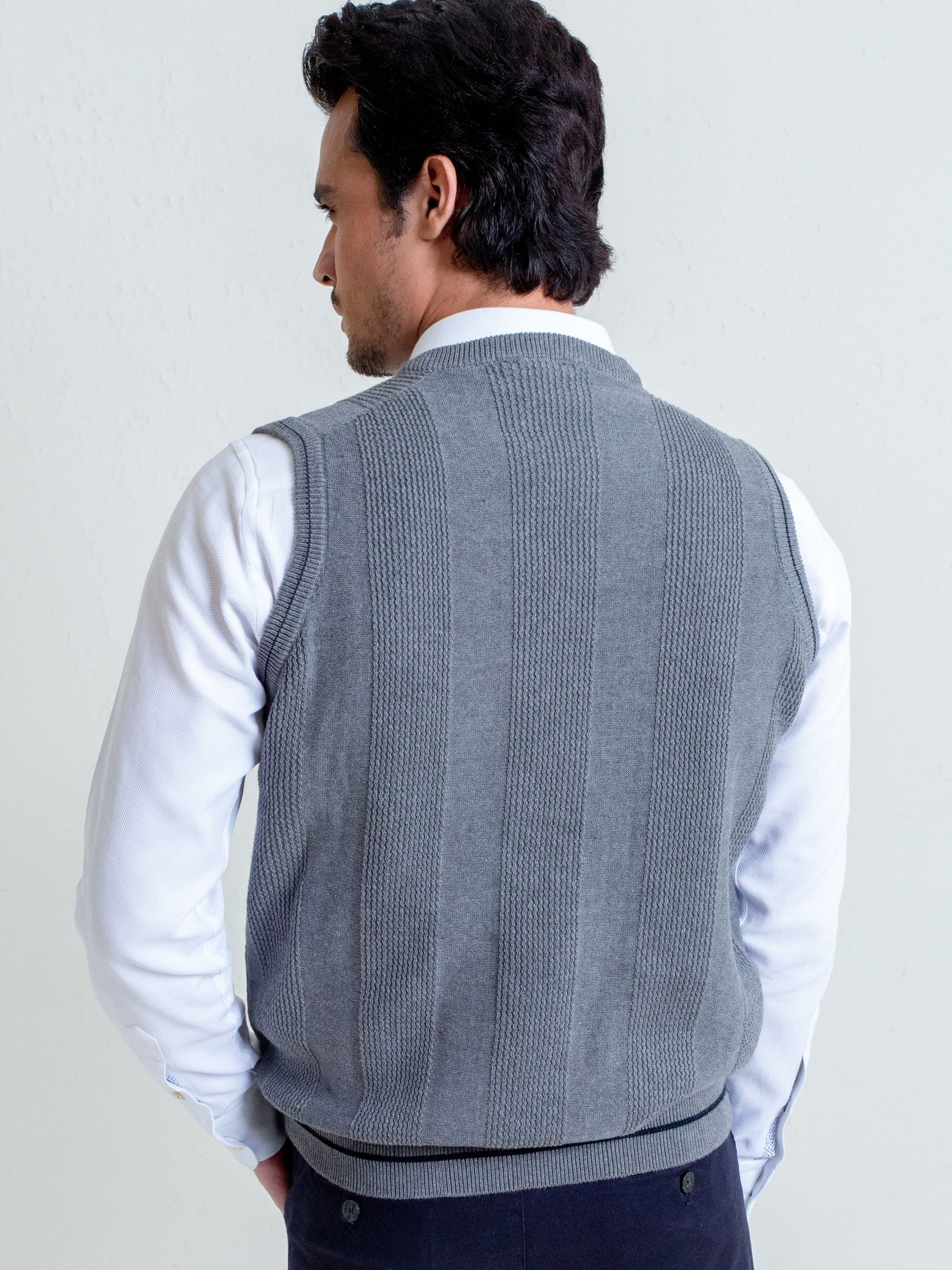 Grey Textured Sleeveless Sweater