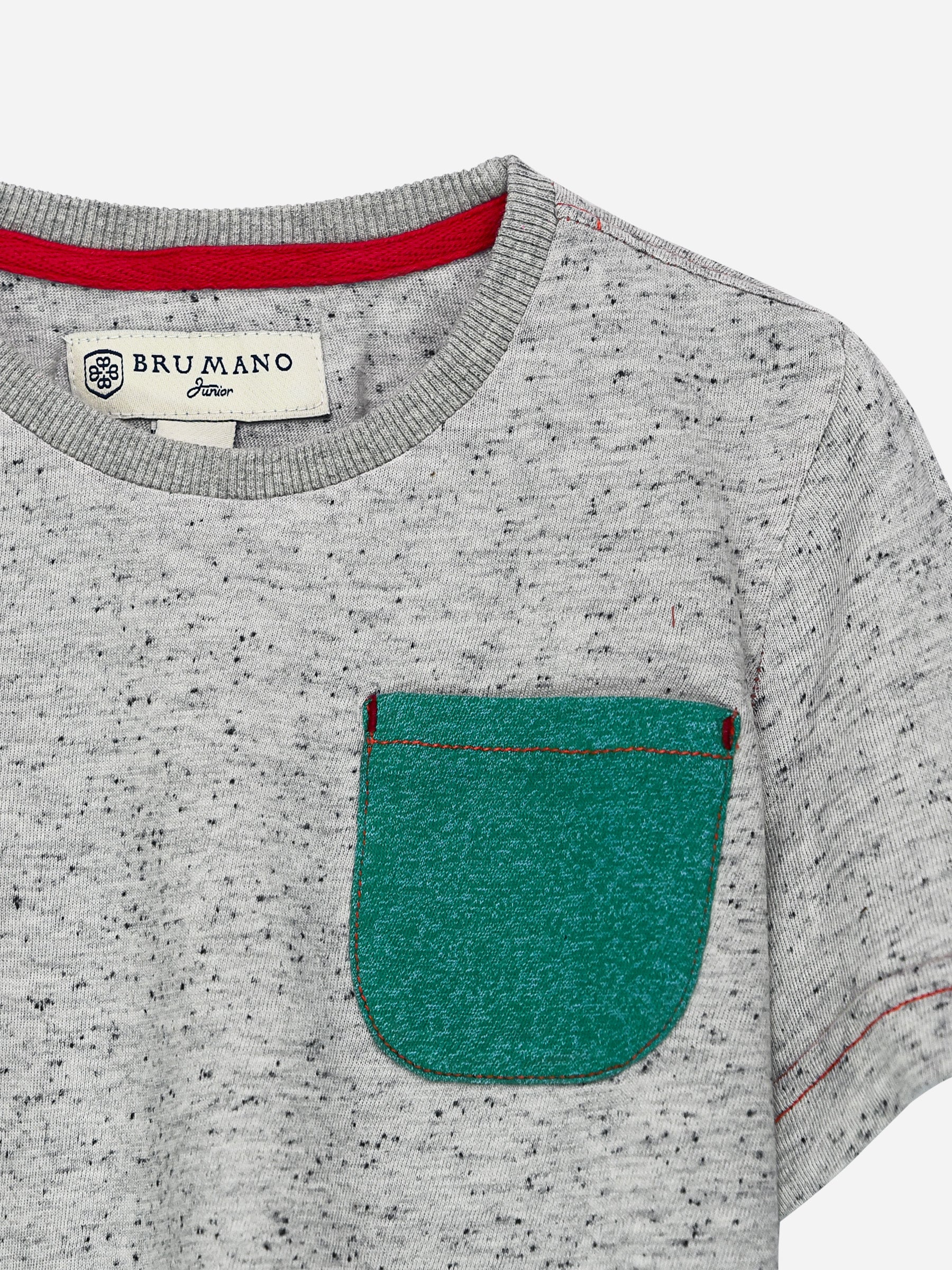 Grey White Neppy T-Shirt With Contrasting Green Pocket