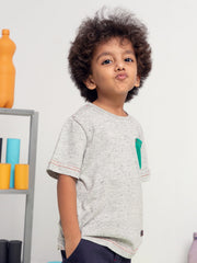 Grey White Neppy T-Shirt With Contrasting Green Pocket