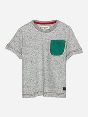 Grey White Neppy T-Shirt With Contrasting Green Pocket