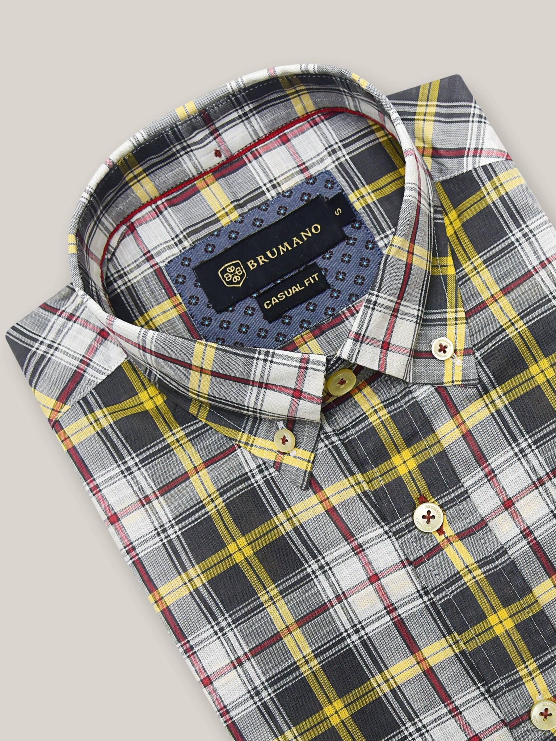 Grey & Yellow Checkered Light Weight Shirt