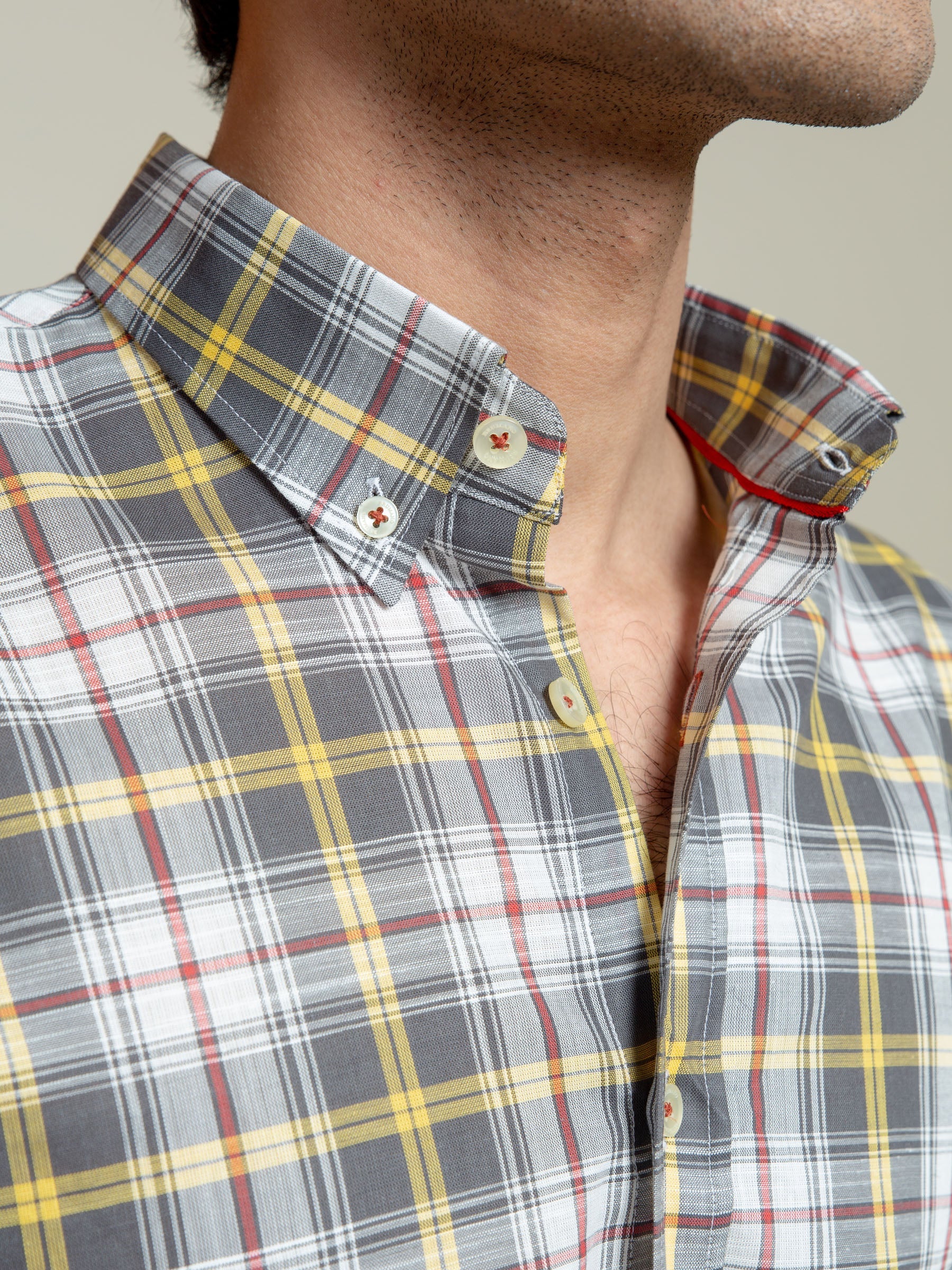 Grey & Yellow Checkered Light Weight Shirt