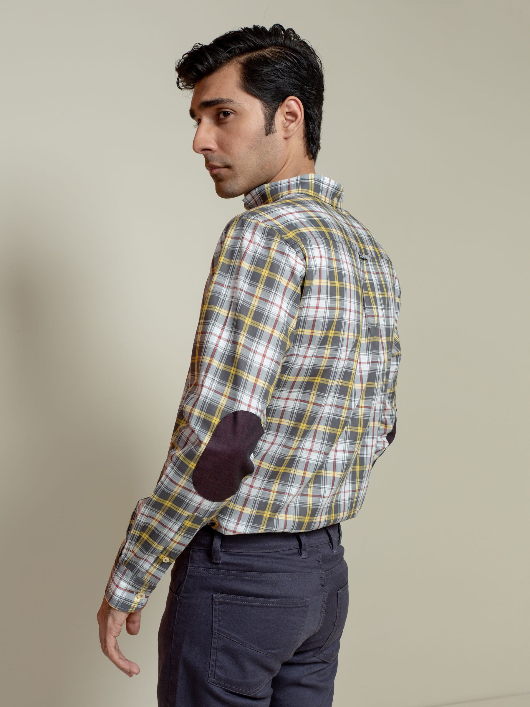 Grey & Yellow Checkered Light Weight Shirt