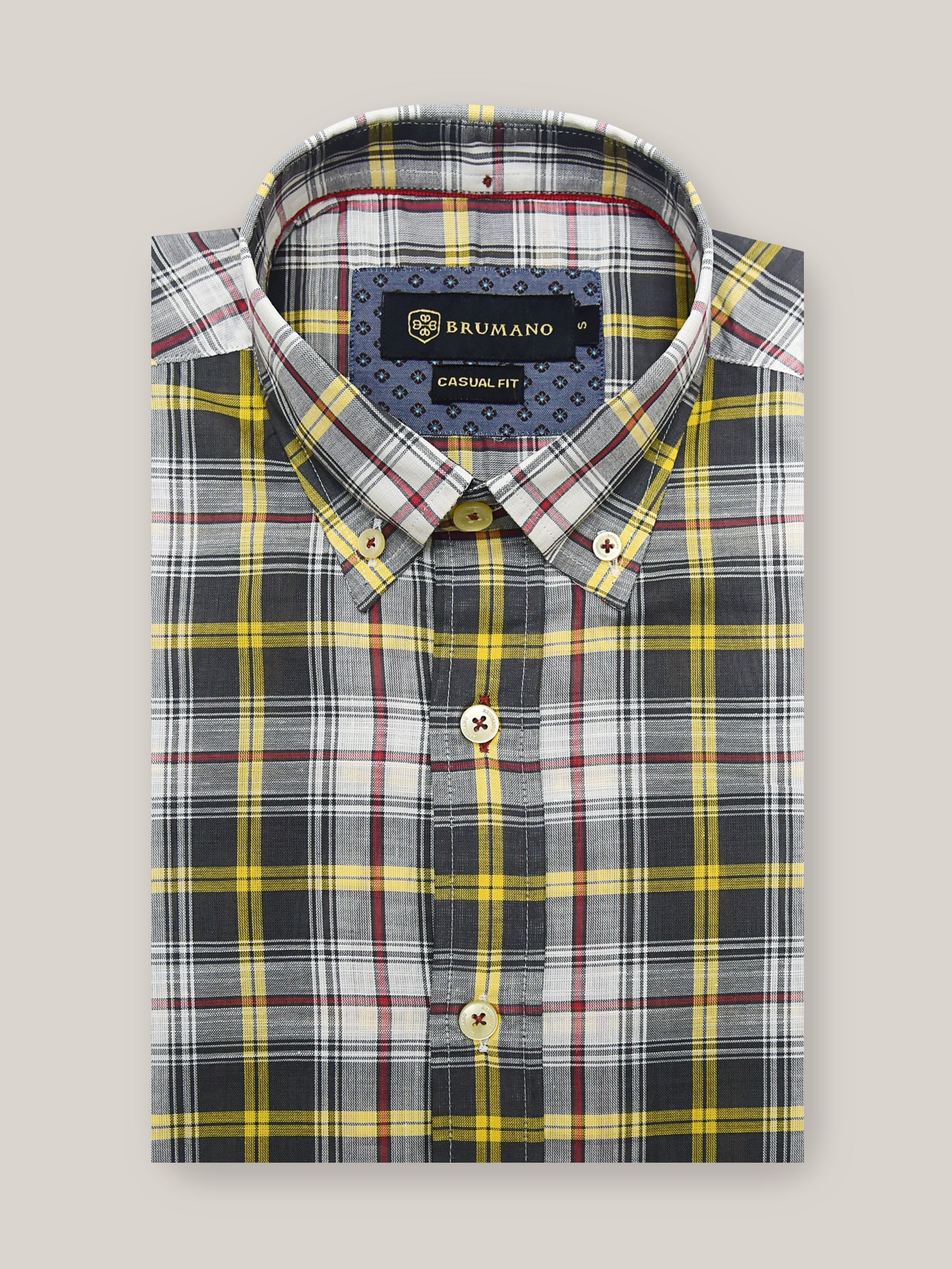 Grey & Yellow Checkered Light Weight Shirt