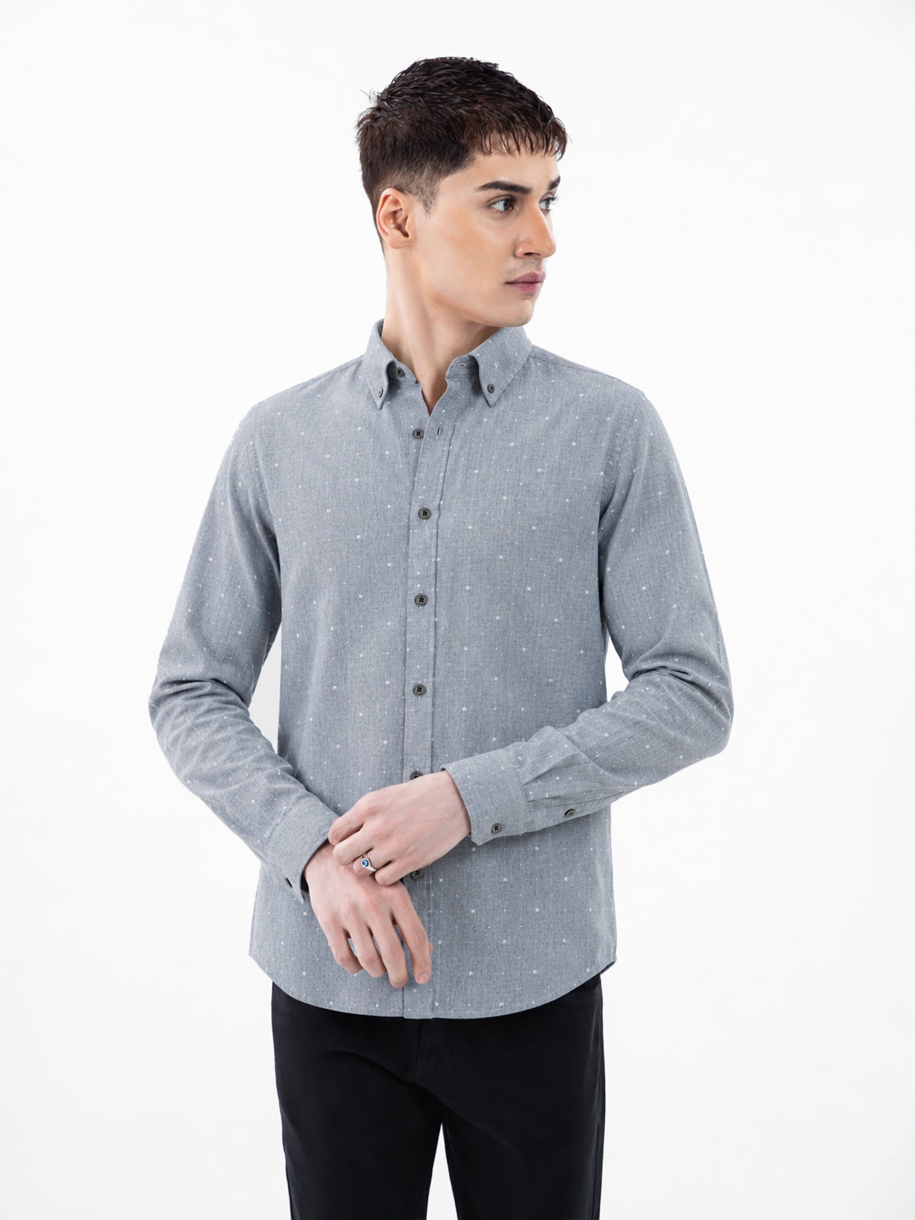 Grey Fil Coupe Structured Button Down Shirt