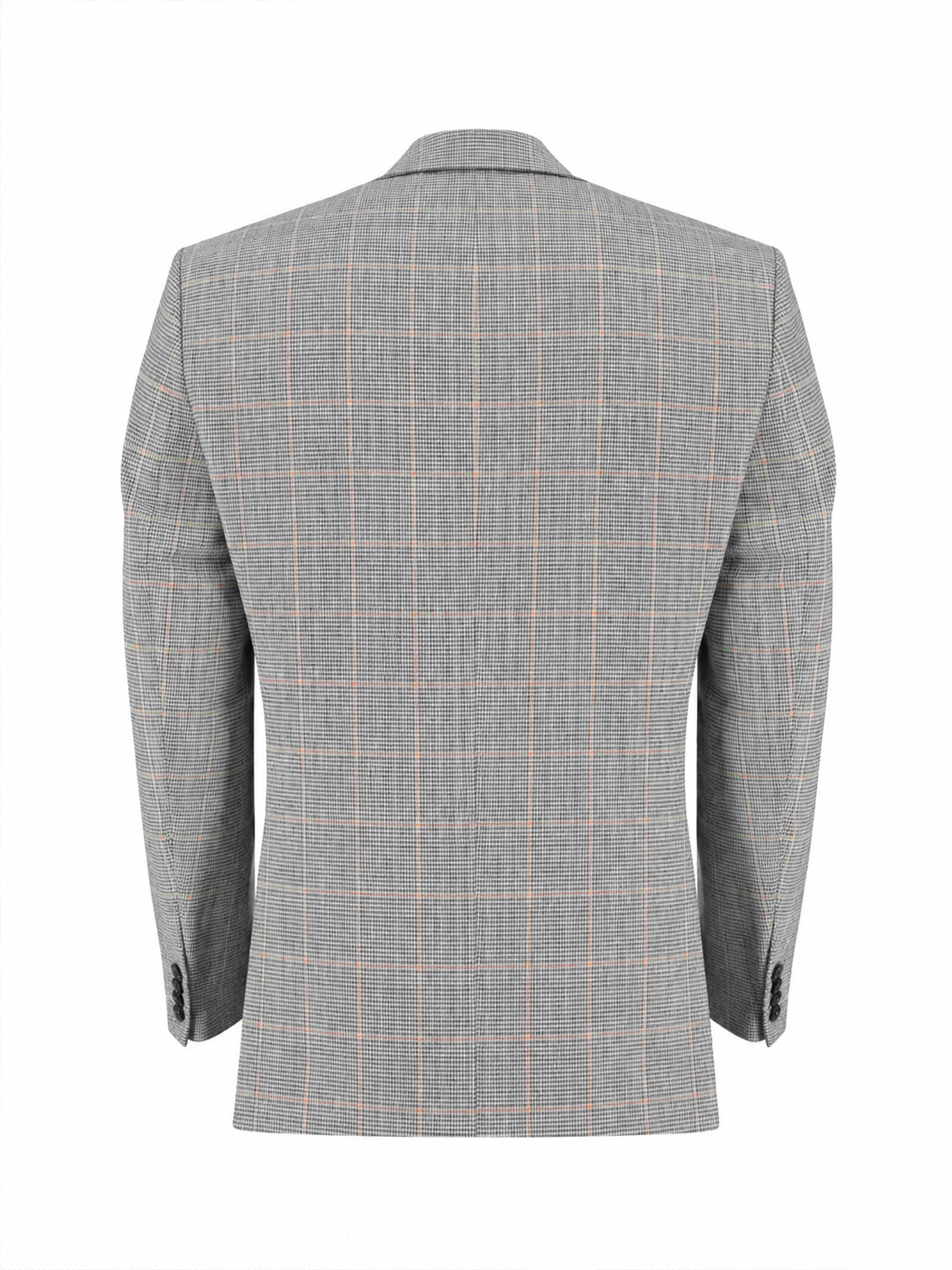 Grey Linen Checkered Blazer