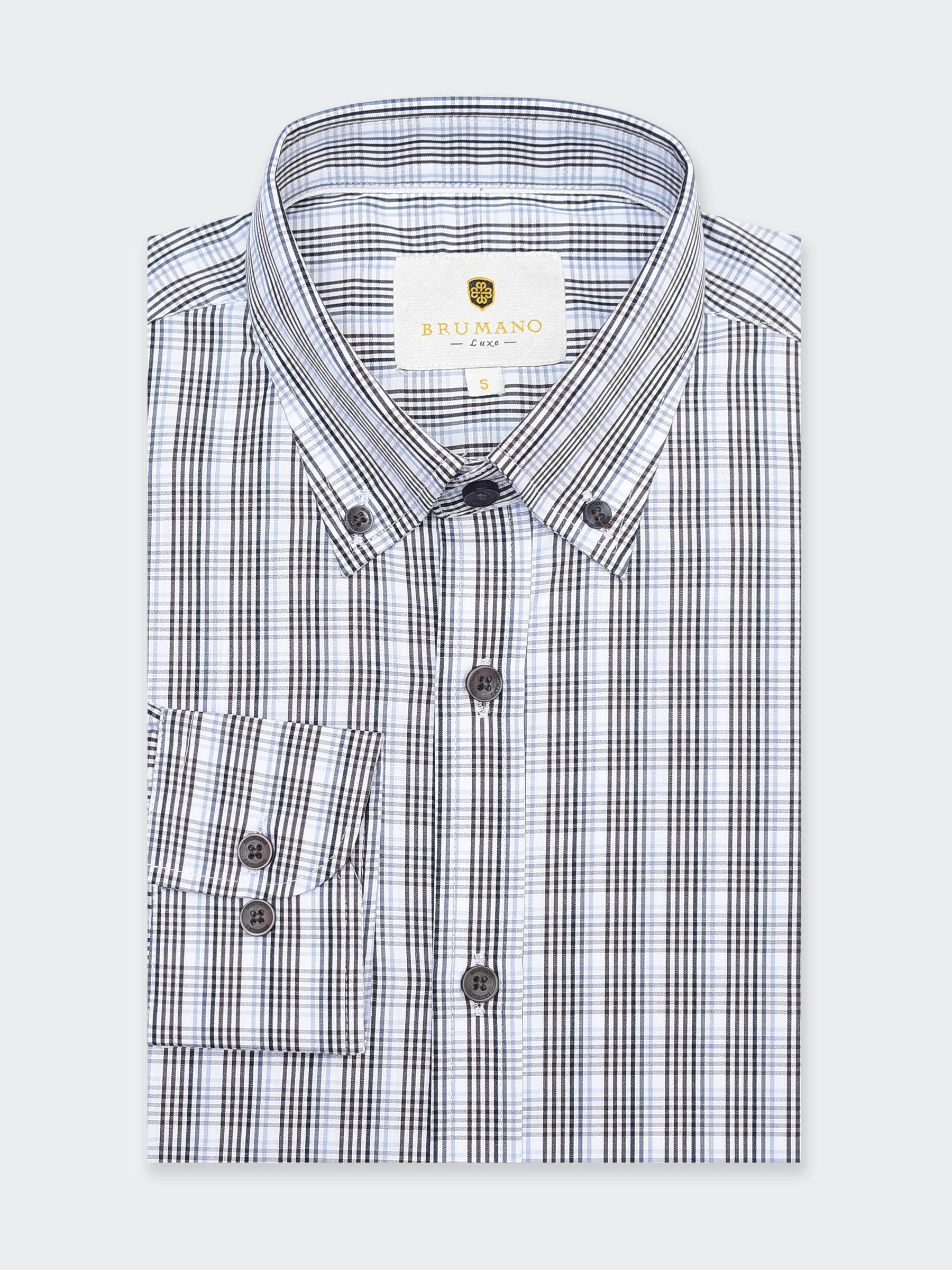 Grey Multi Color Gingham Checkered Formal Shirt - Luxe