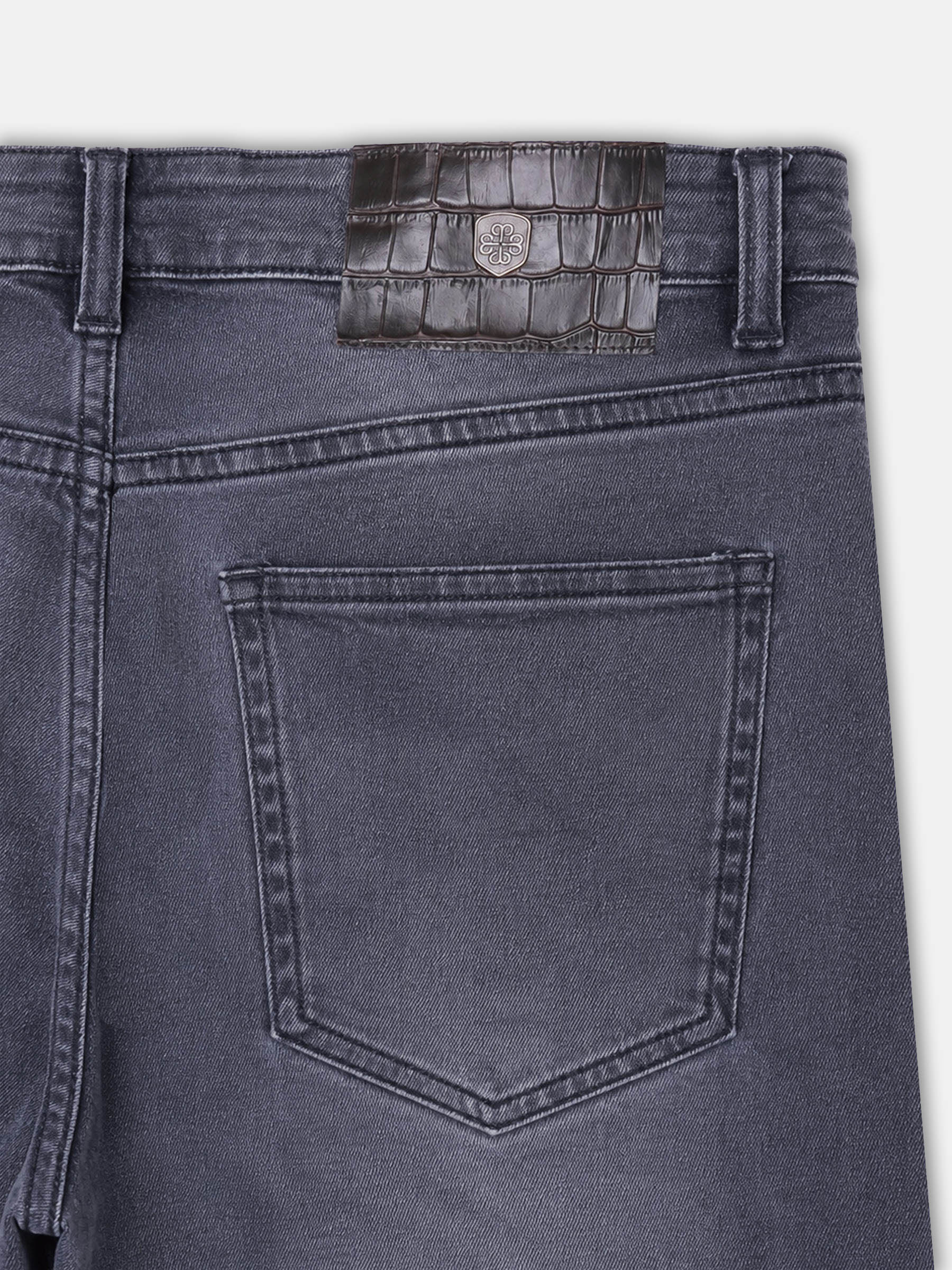 Grey Stonewash Straight Fit Casual Denim With Stretch