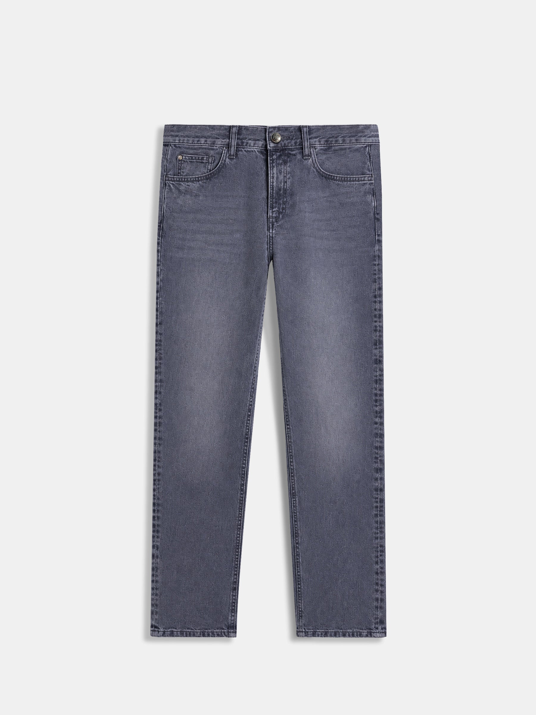 Grey Stonewash Straight Fit Casual Denim With Stretch