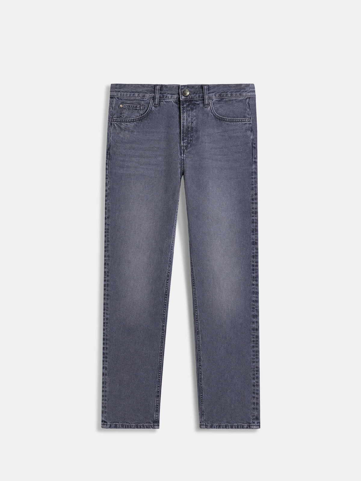 Grey Stonewash Straight Fit Casual Denim With Stretch