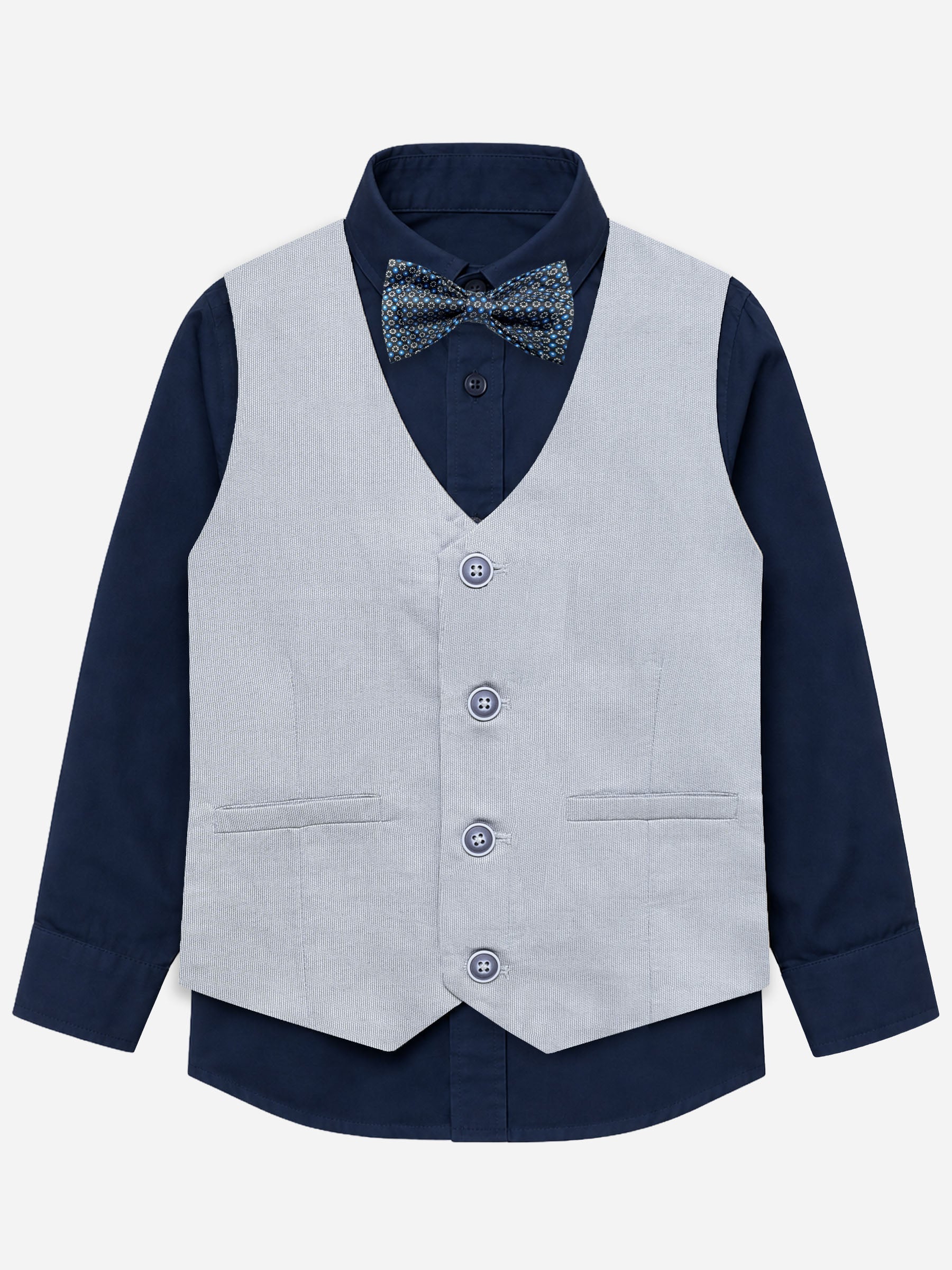Grey Structured Formal Vest With Bow - Junior