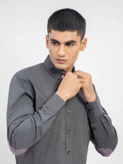 Grey Button Down Shirt With Collar Detailing