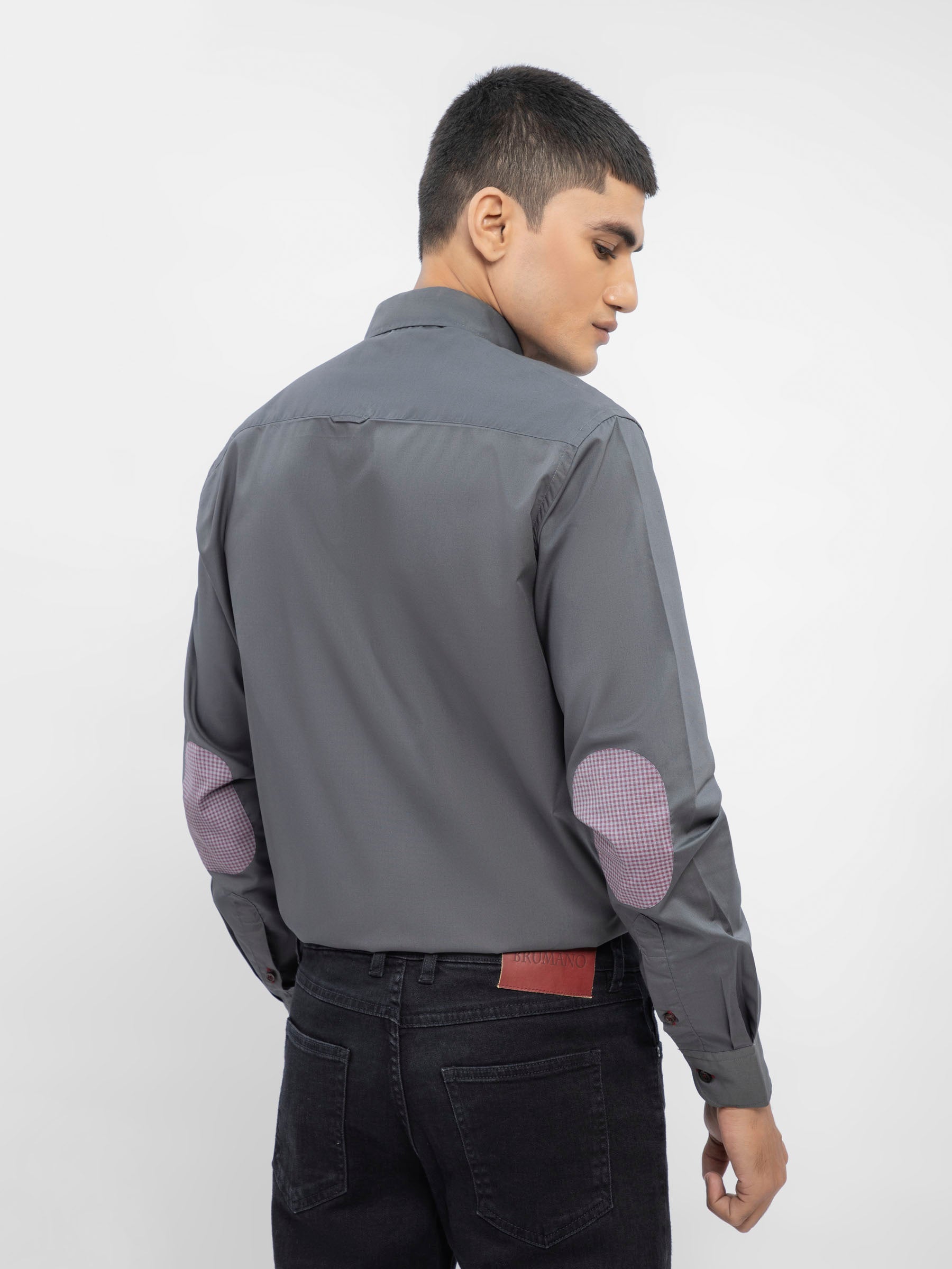 Grey Button Down Shirt With Collar Detailing