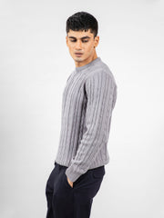 Grey Cable Knitted Crew Neck Jumper