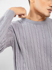 Grey Cable Knitted Crew Neck Jumper