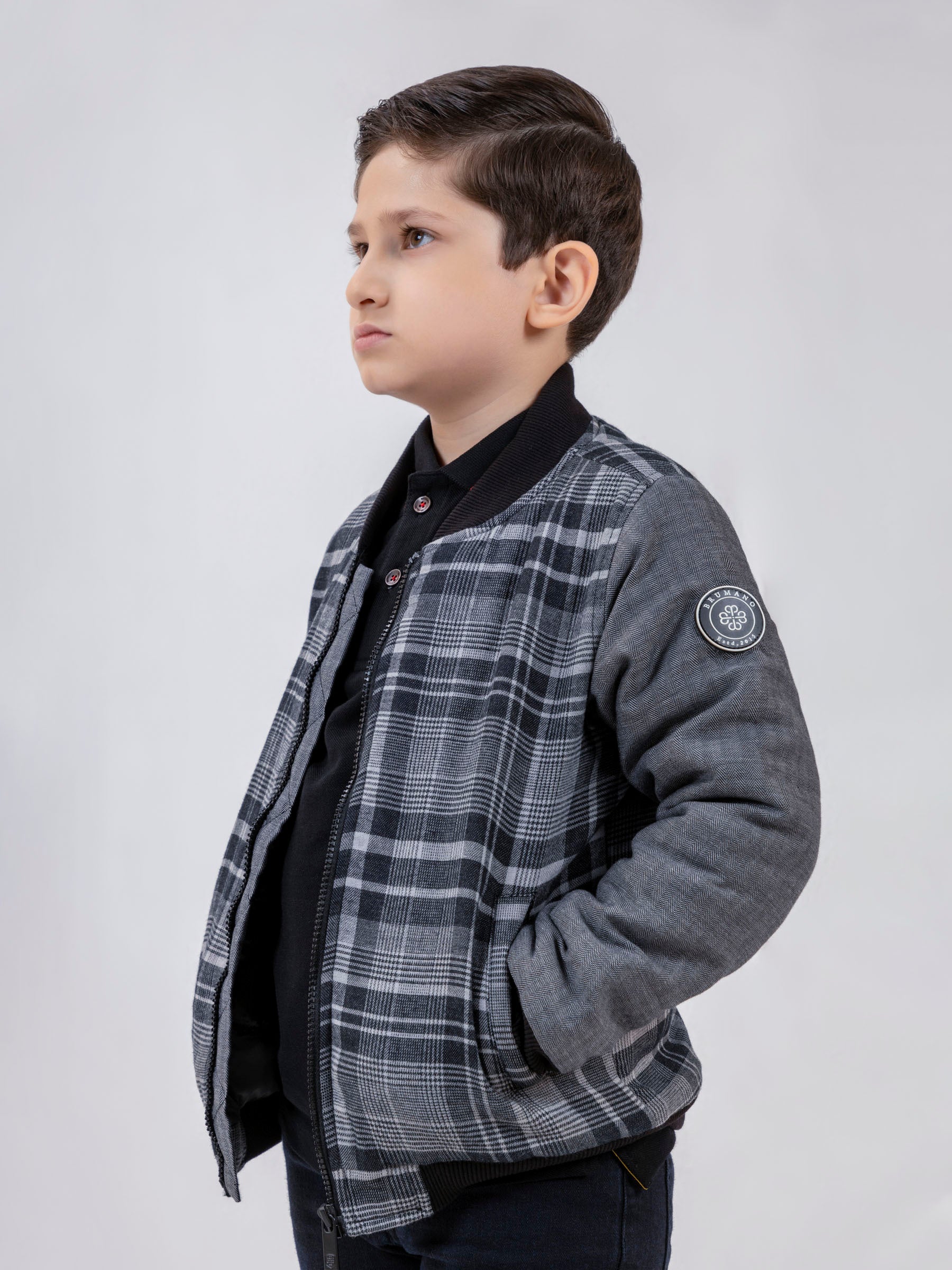 Grey Checkered Quilted Casual Bomber Jacket - Unisex