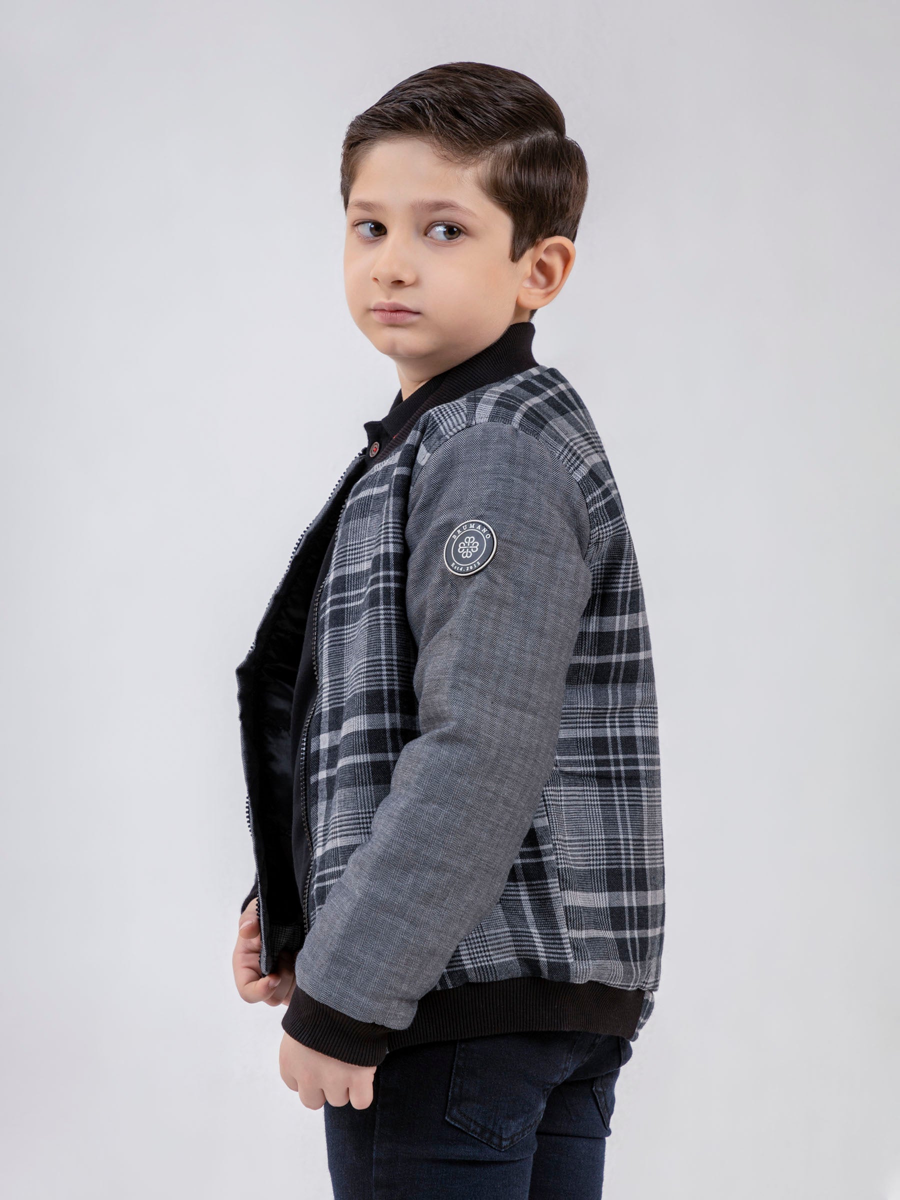 Grey Checkered Quilted Casual Bomber Jacket - Unisex
