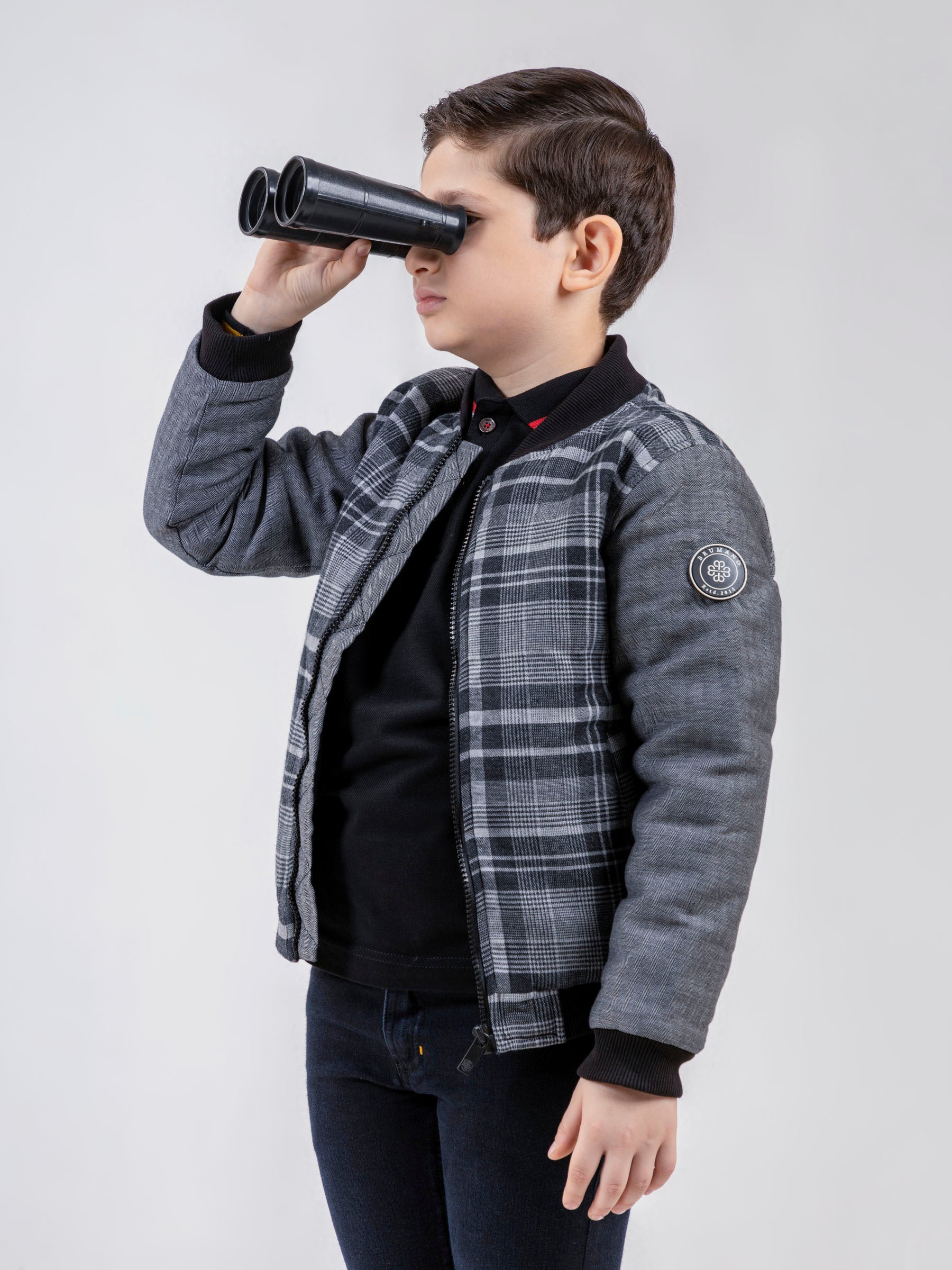 Grey Checkered Quilted Casual Bomber Jacket - Unisex