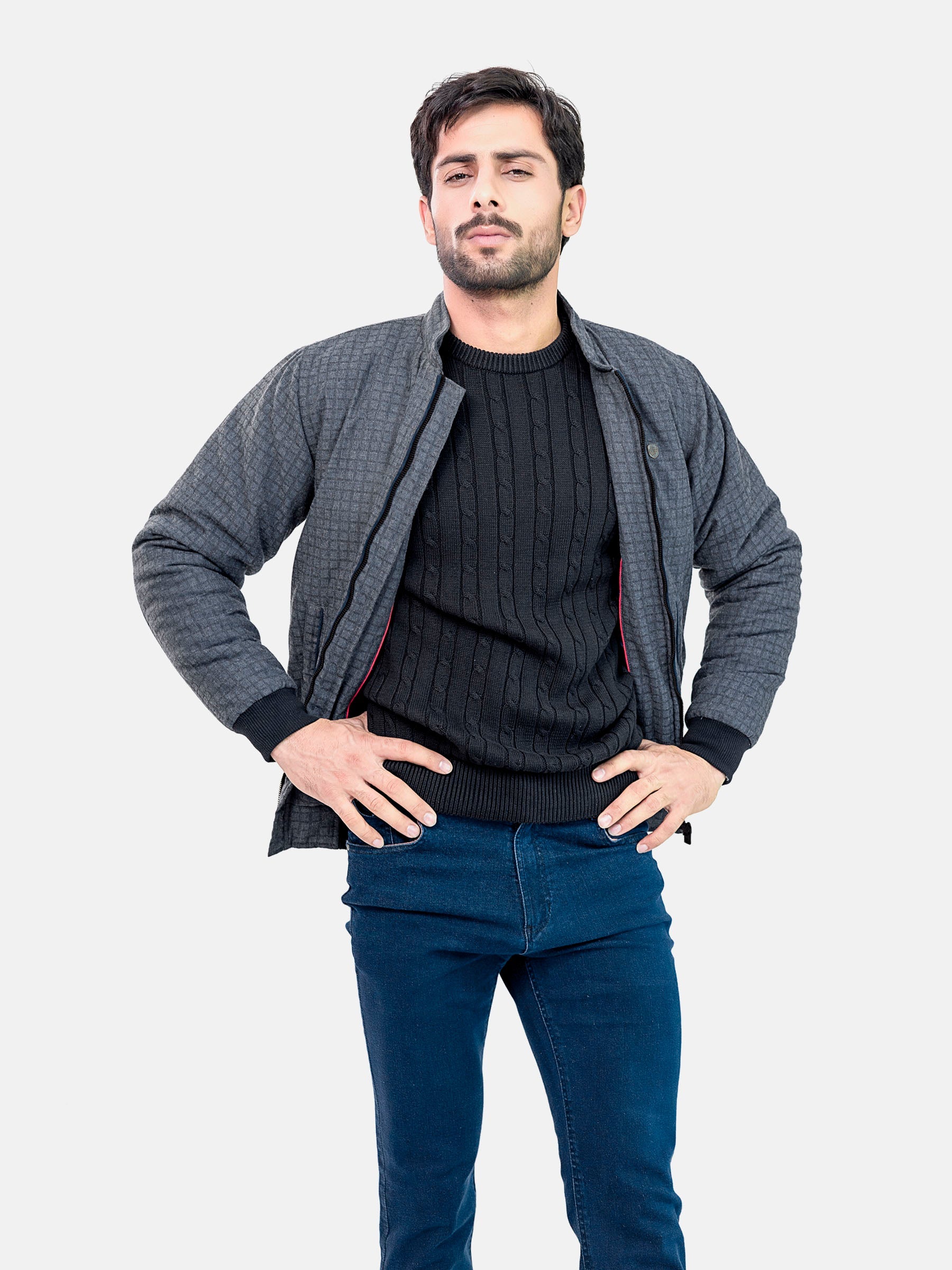 Grey Checkered Quilted Jacket