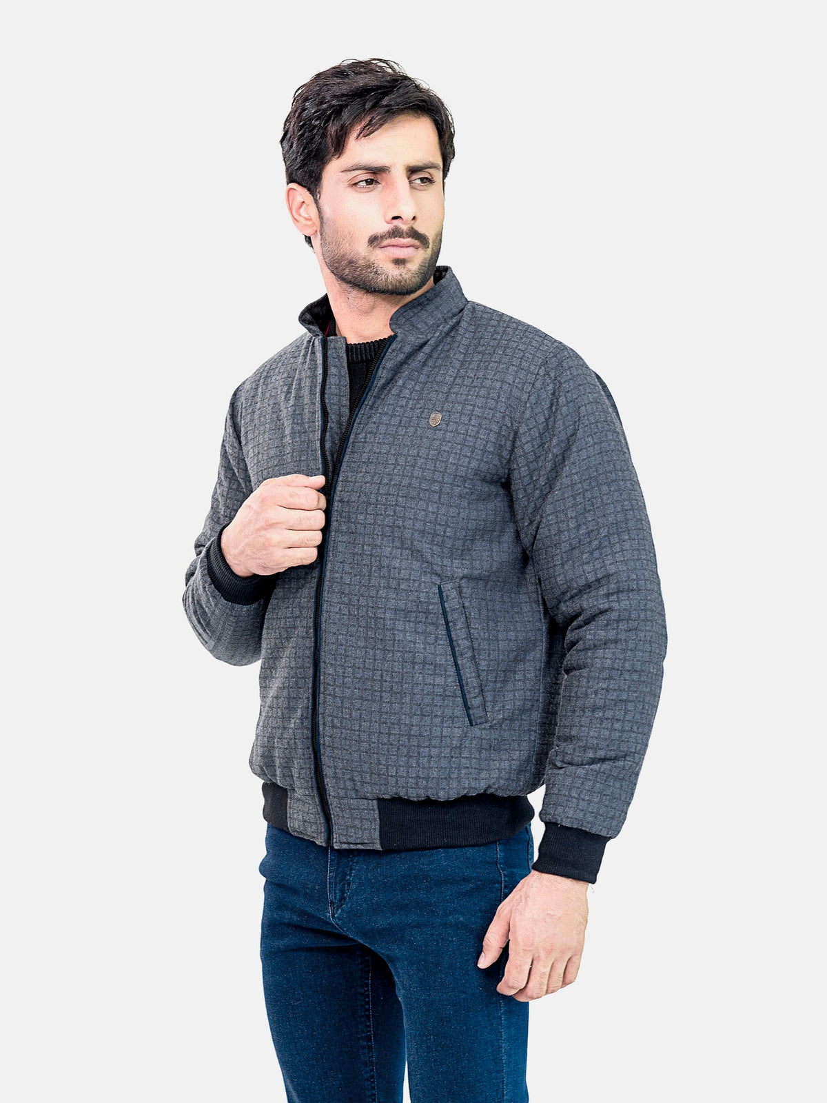 Grey Checkered Quilted Jacket