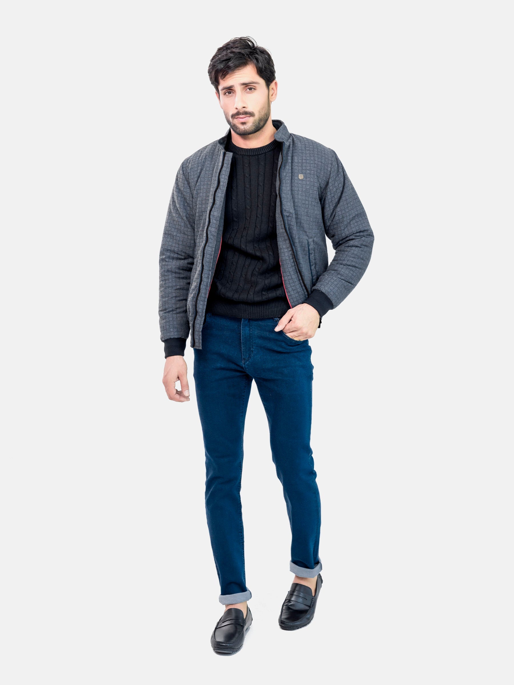 Grey Checkered Quilted Jacket