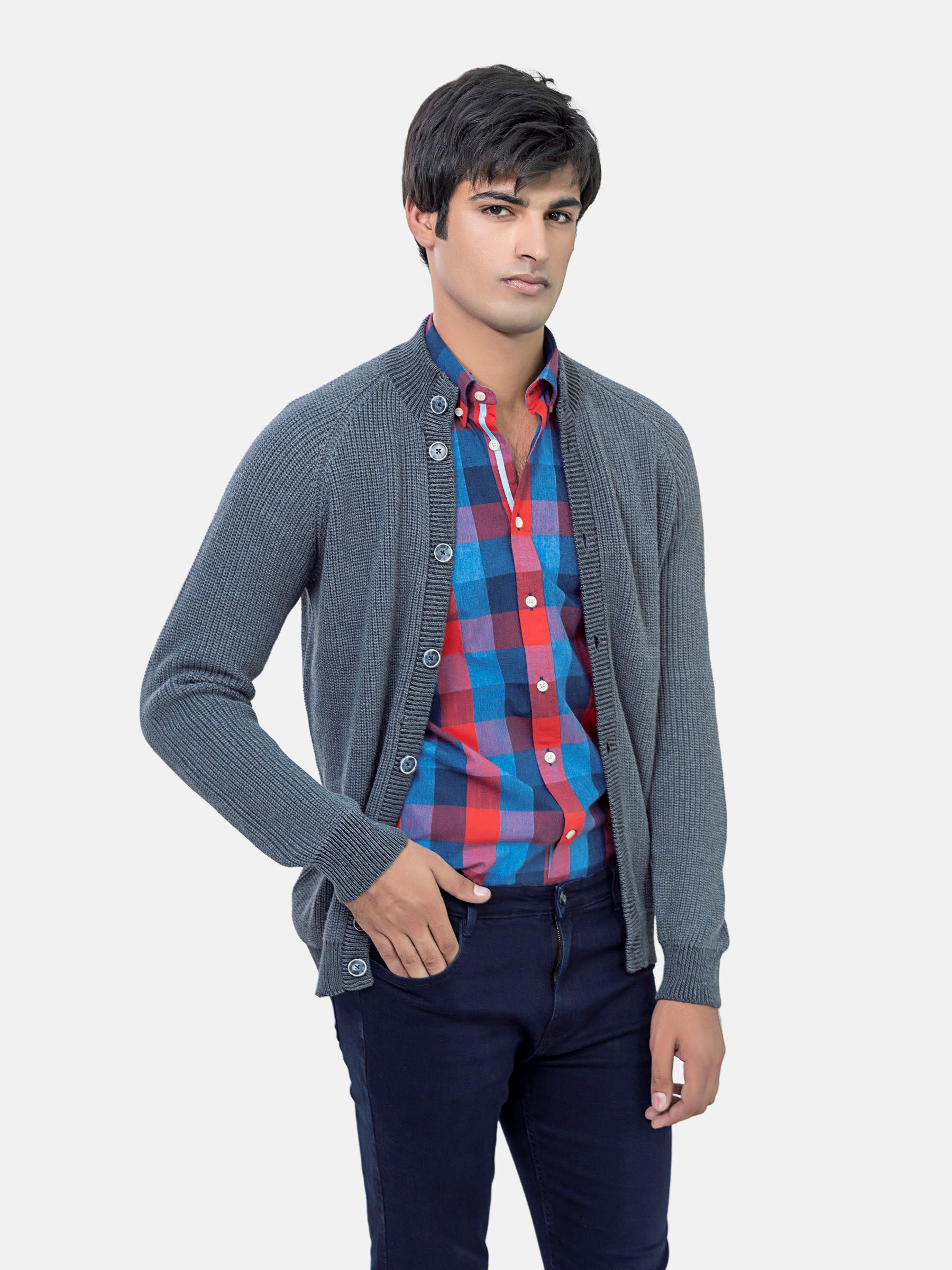 Grey Chunky Knitted Button Cardigan