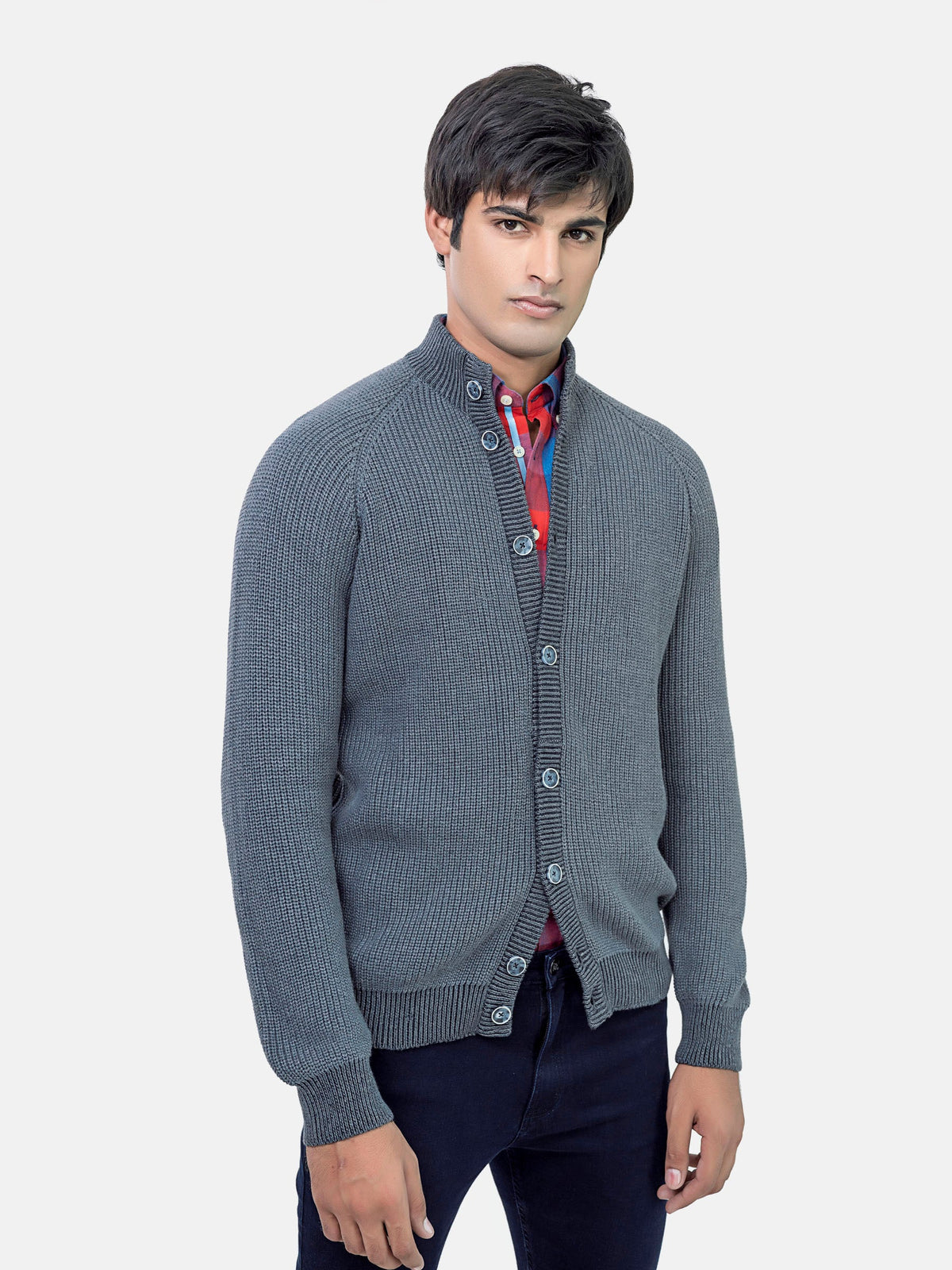 Grey Chunky Knitted Button Cardigan