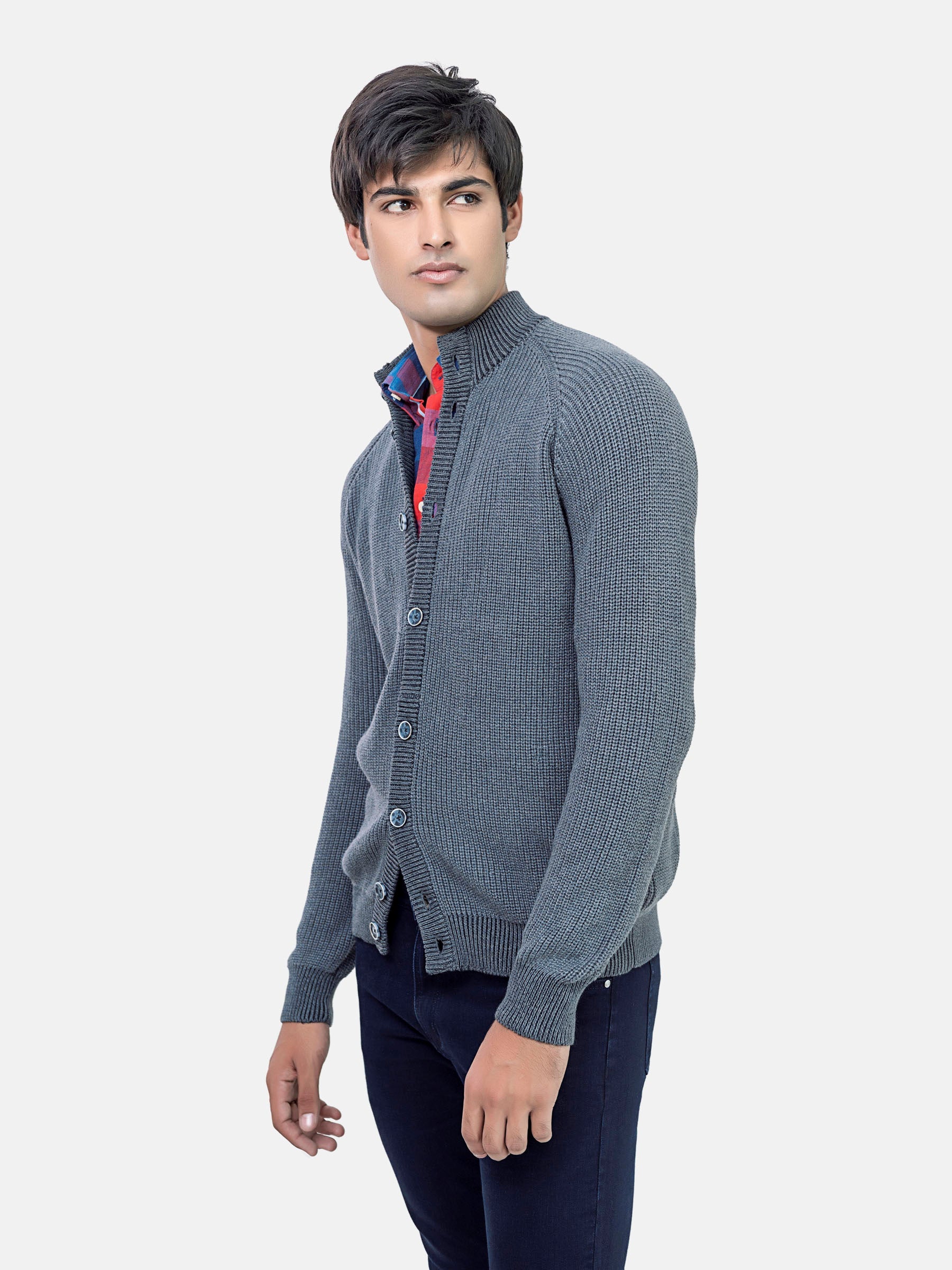Grey Chunky Knitted Button Cardigan