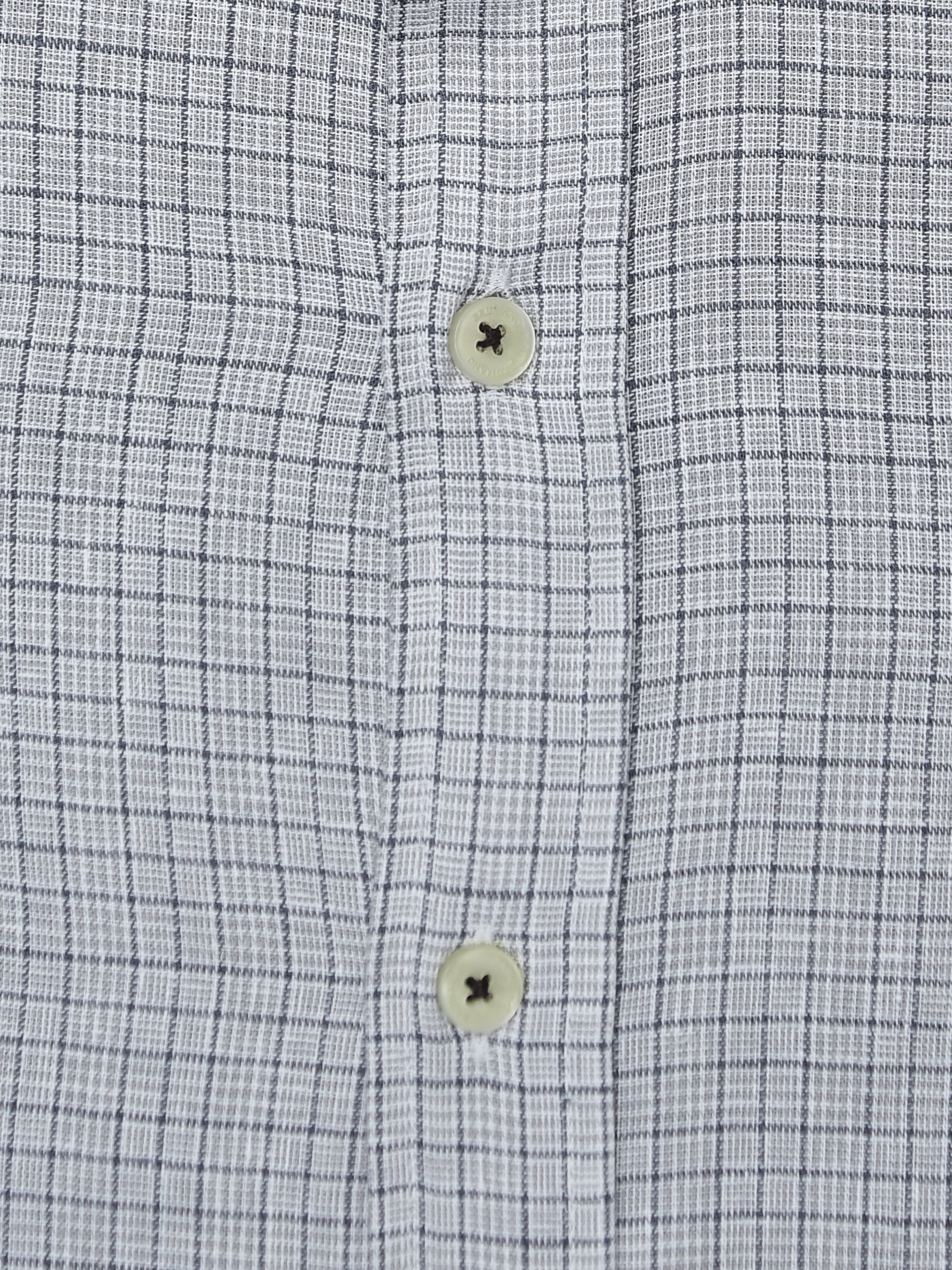 Grey Cotton/Linen Mao Collar Checkered Shirt