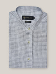 Grey Cotton/Linen Mao Collar Checkered Shirt