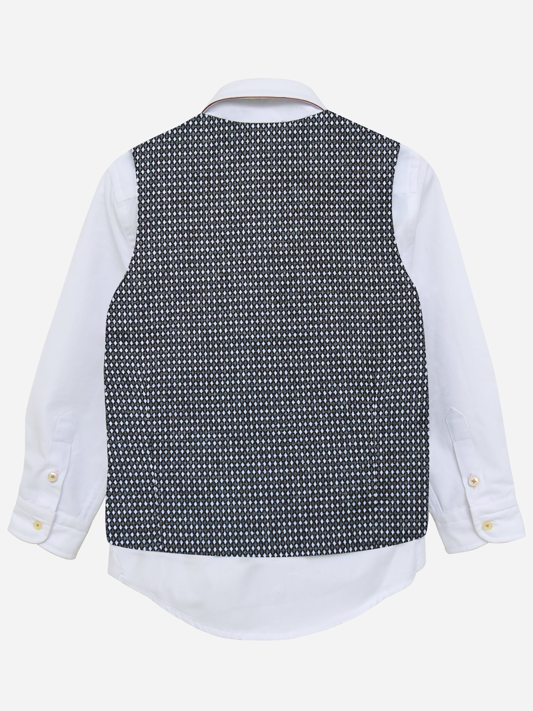 Grey Diamond Patterned Suit Vest With Bow