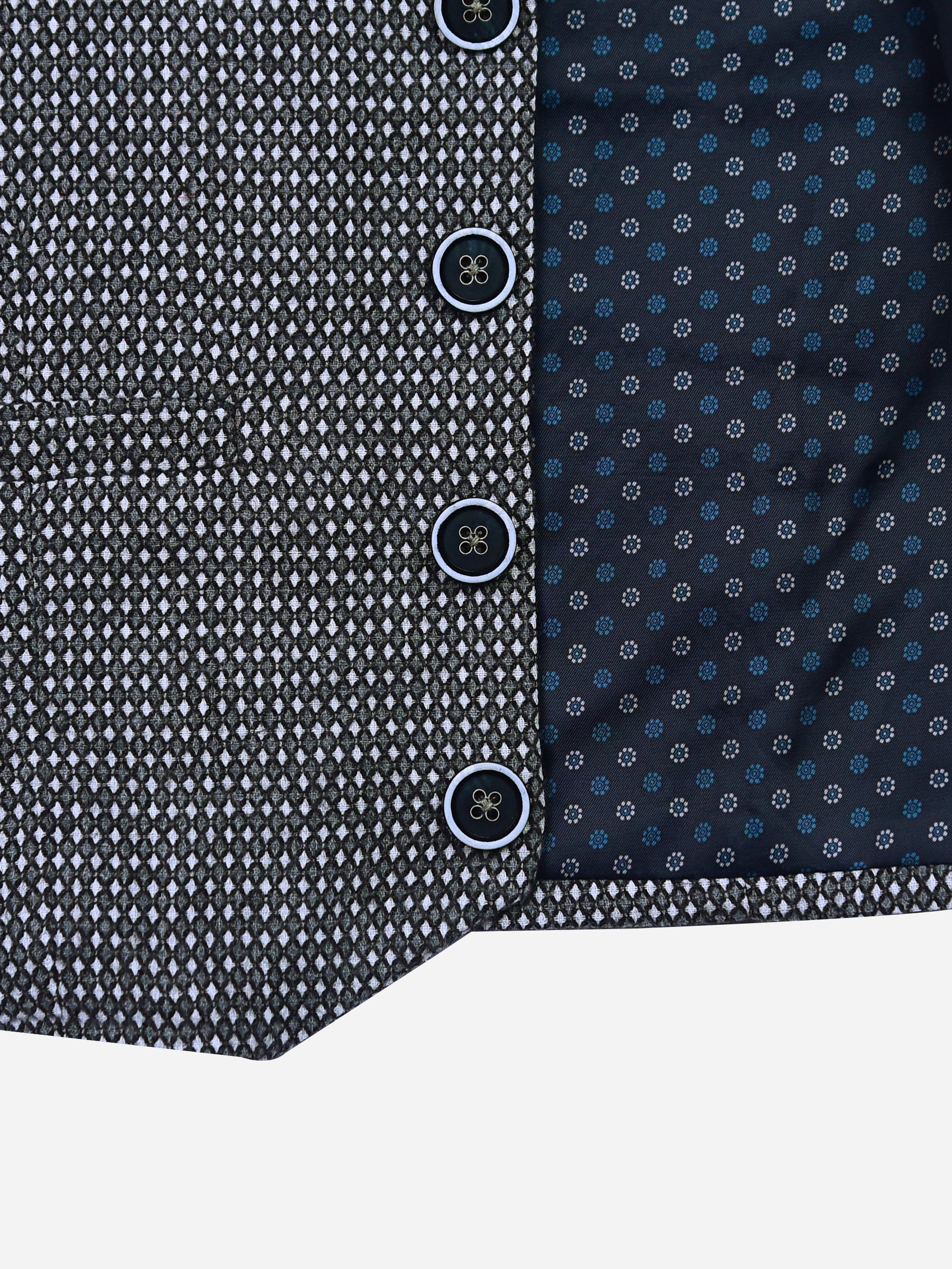 Grey Diamond Patterned Suit Vest With Bow