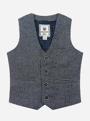 Grey Diamond Patterned Suit Vest With Bow