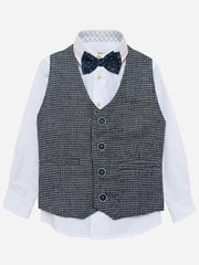 Grey Diamond Patterned Suit Vest With Bow