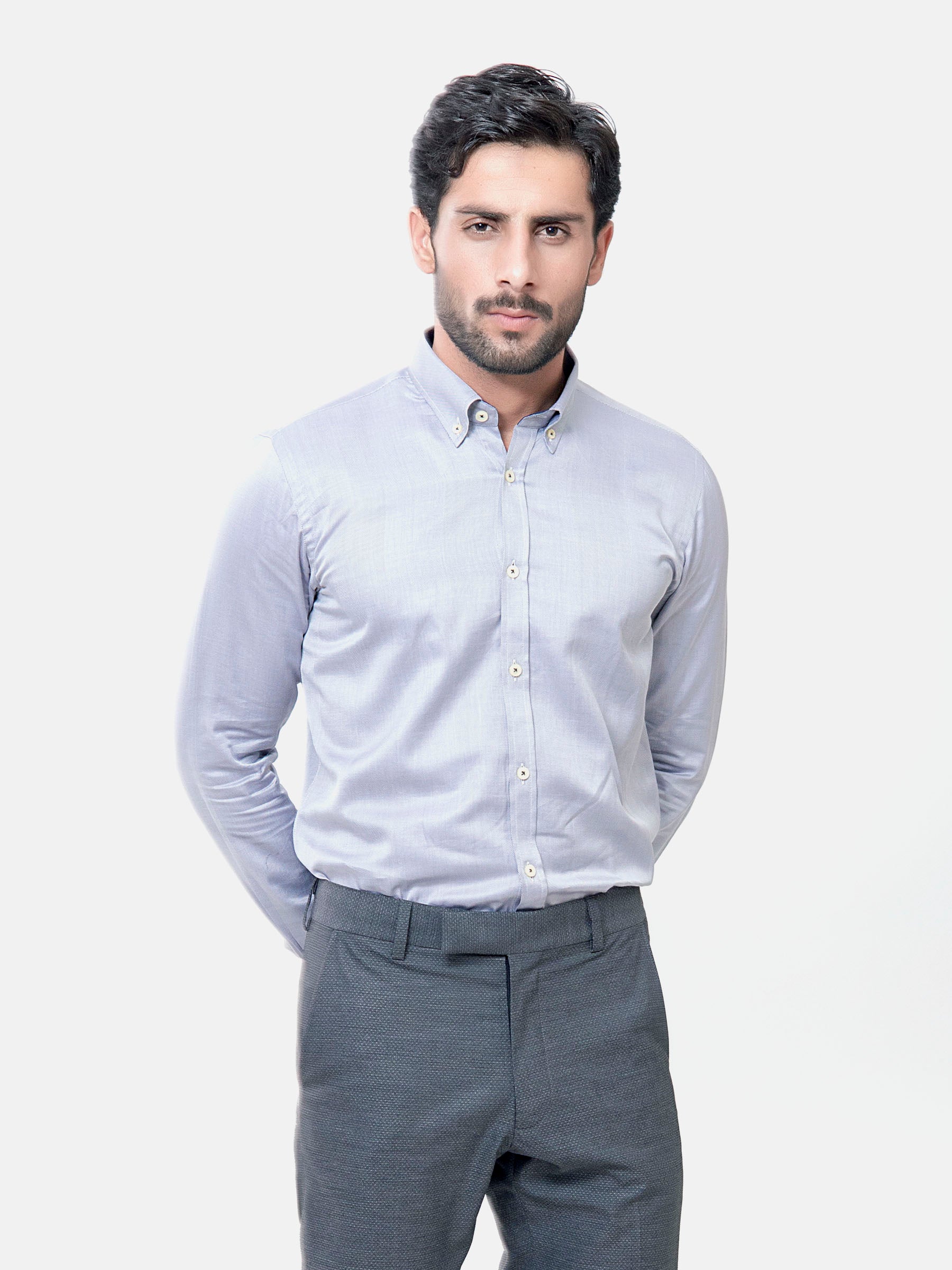 Grey Herringbone Button Down Formal Shirt