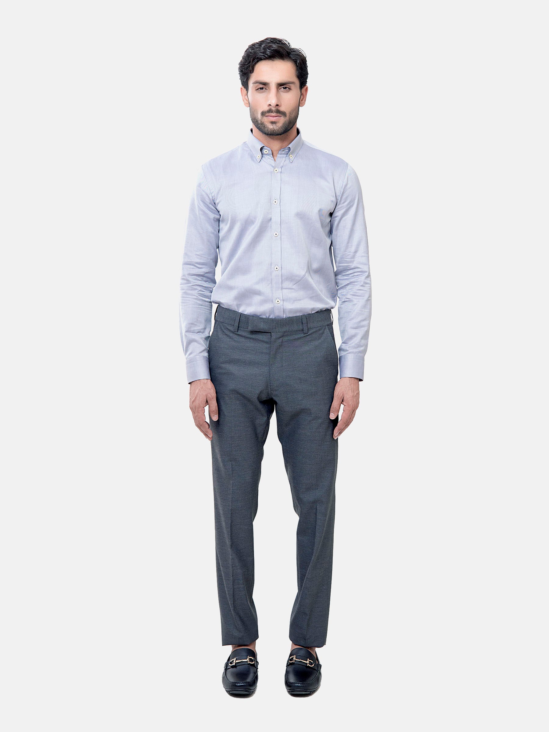 Grey Herringbone Button Down Formal Shirt