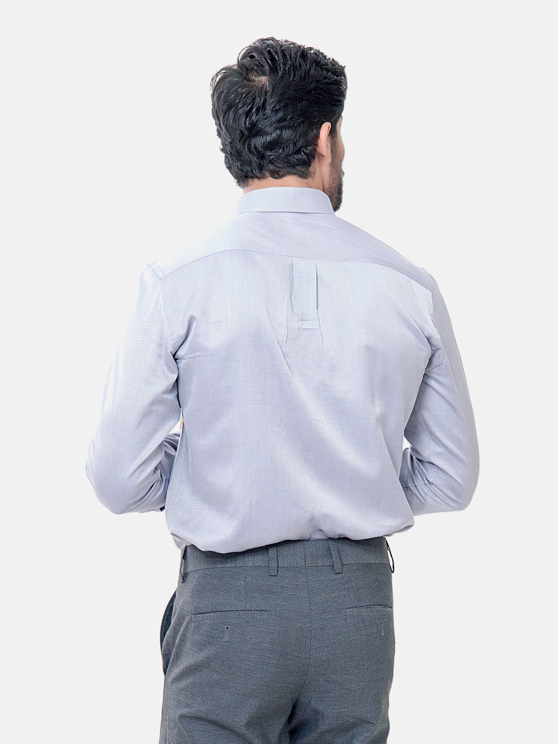 Grey Herringbone Button Down Formal Shirt