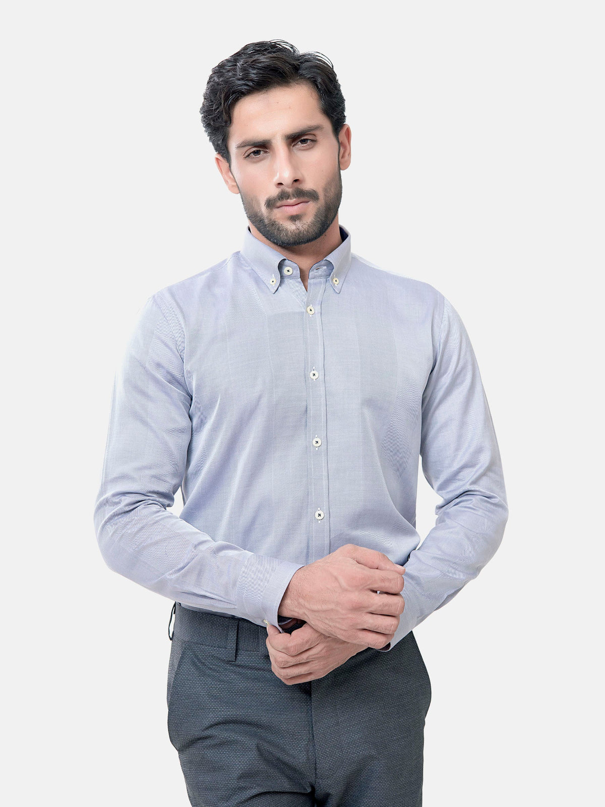 Grey Herringbone Button Down Formal Shirt