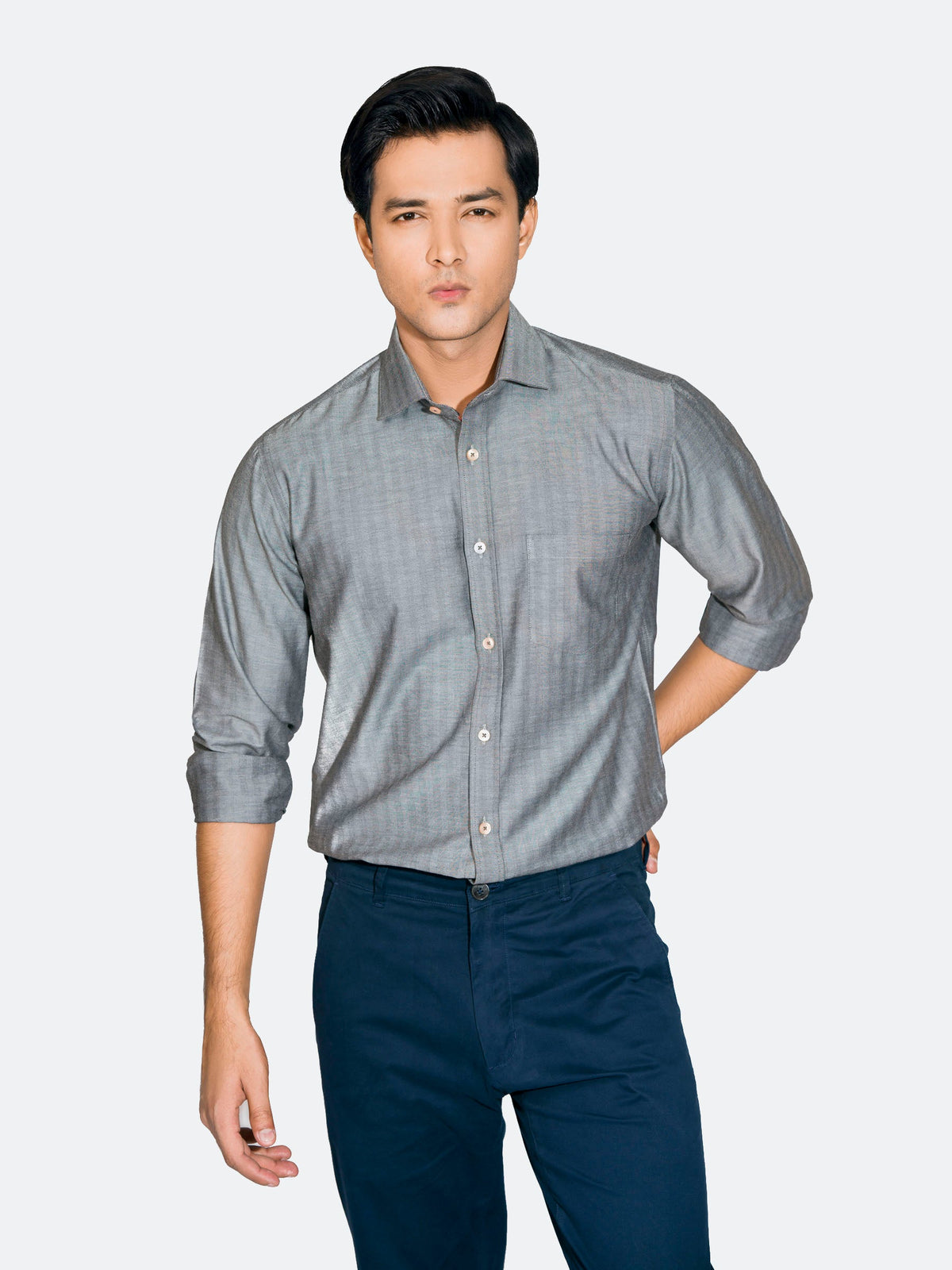 Grey Herringbone Pattern Formal Shirt