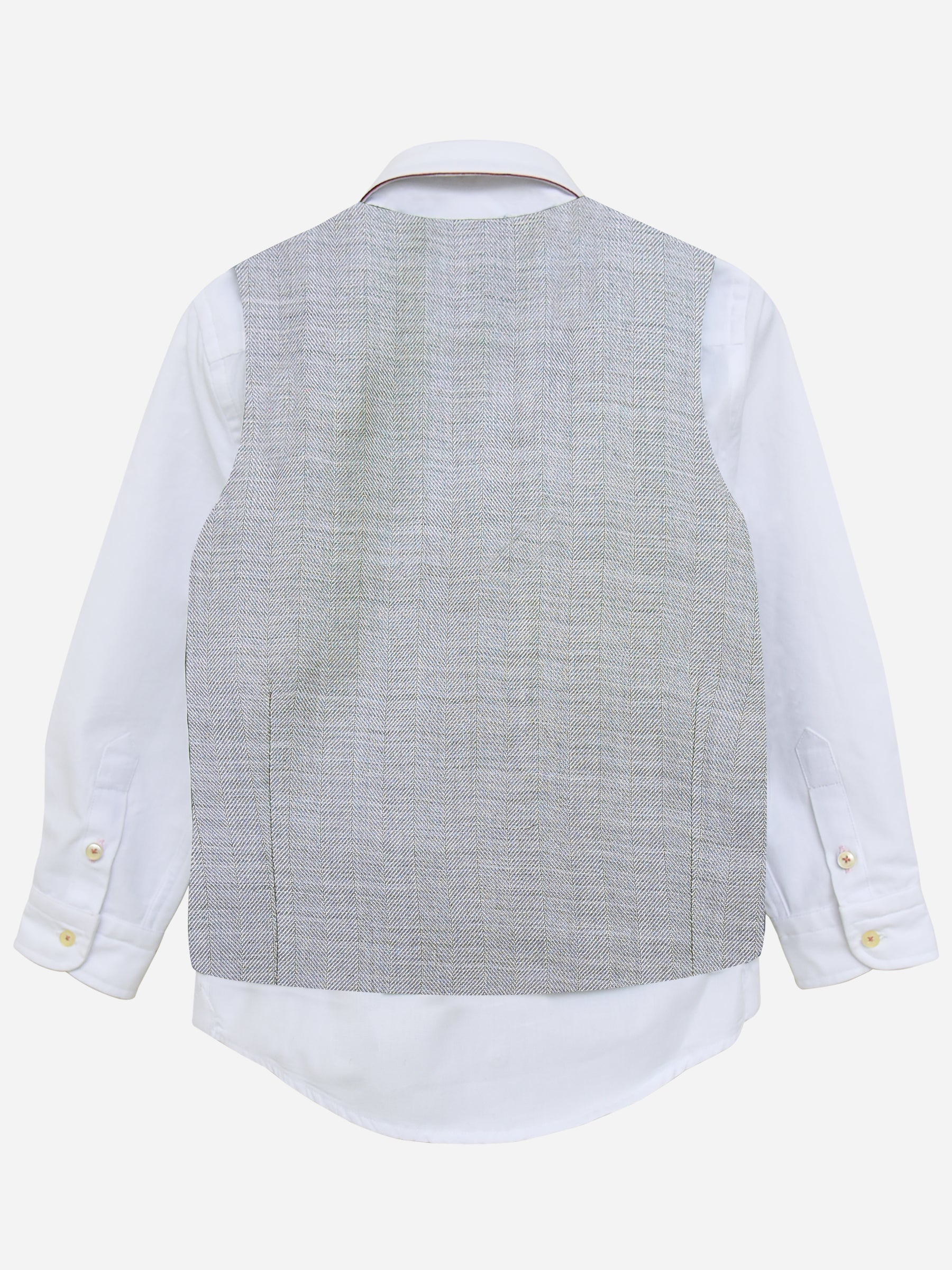 Grey Herringbone Suit Vest With Maroon Bow