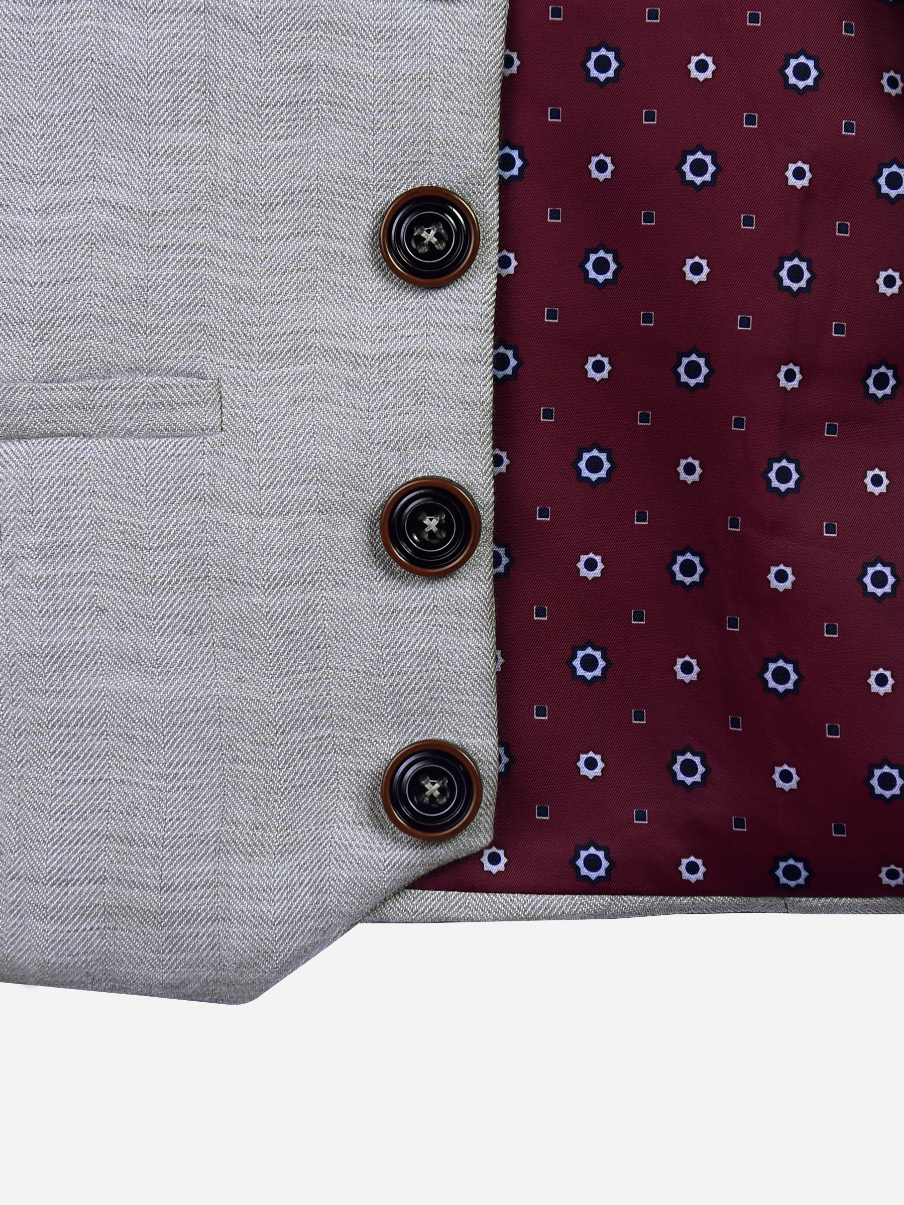 Grey Herringbone Suit Vest With Maroon Bow