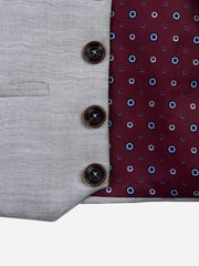 Grey Herringbone Suit Vest With Maroon Bow