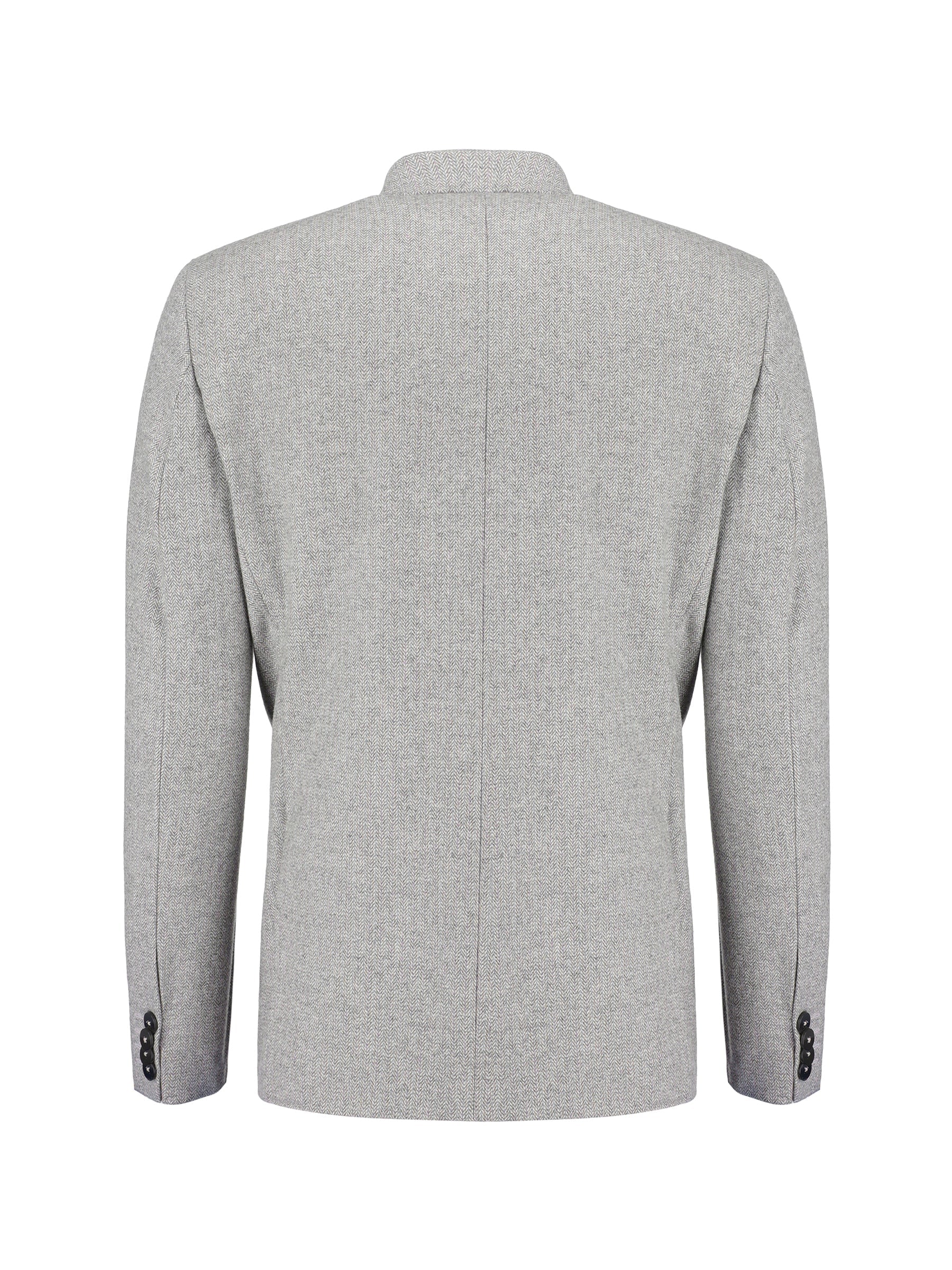 Grey Herringbone Wool & Cashmere Blazer - Sartoria