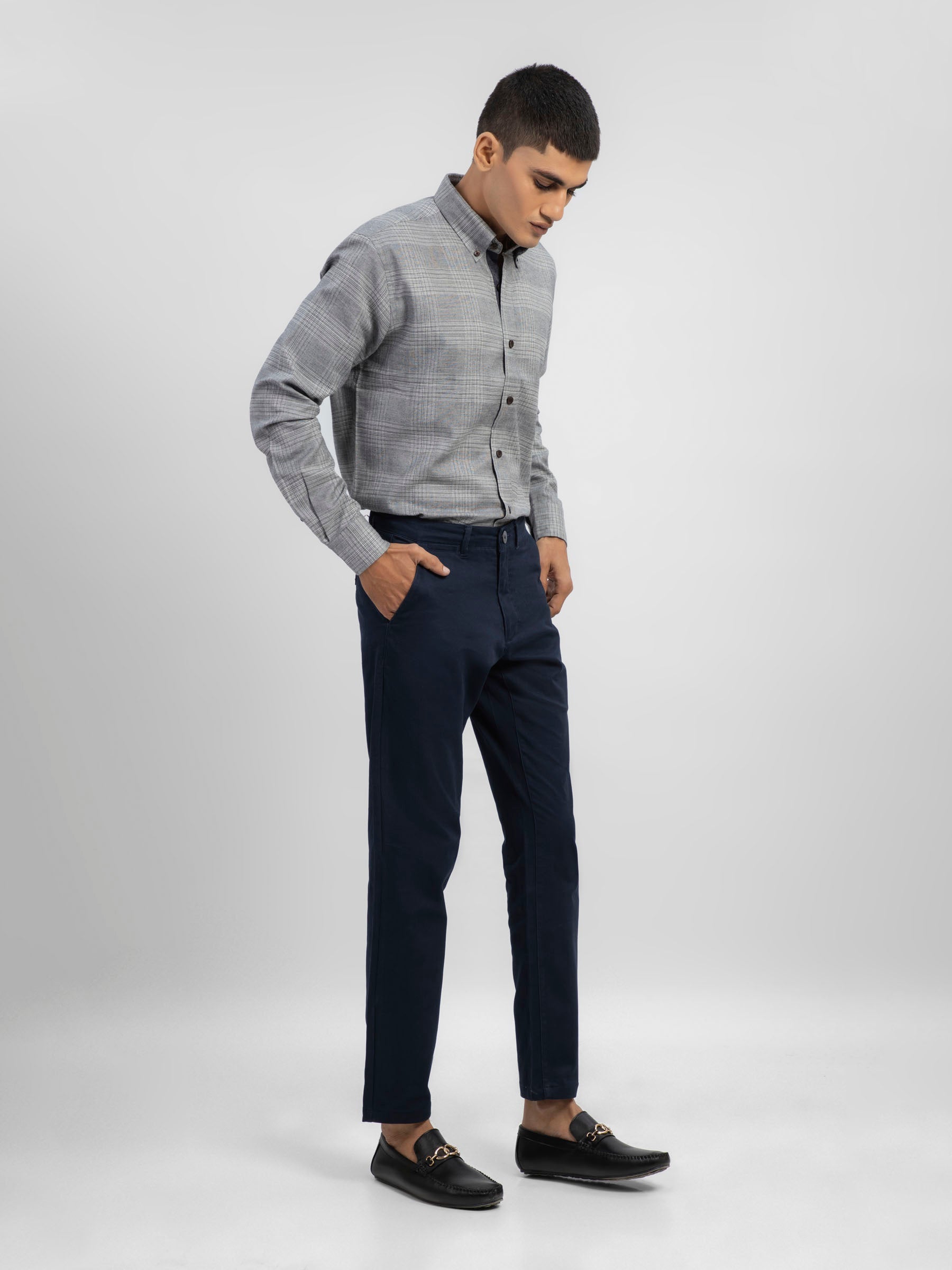 Grey Large Flannel Checkered Shirt