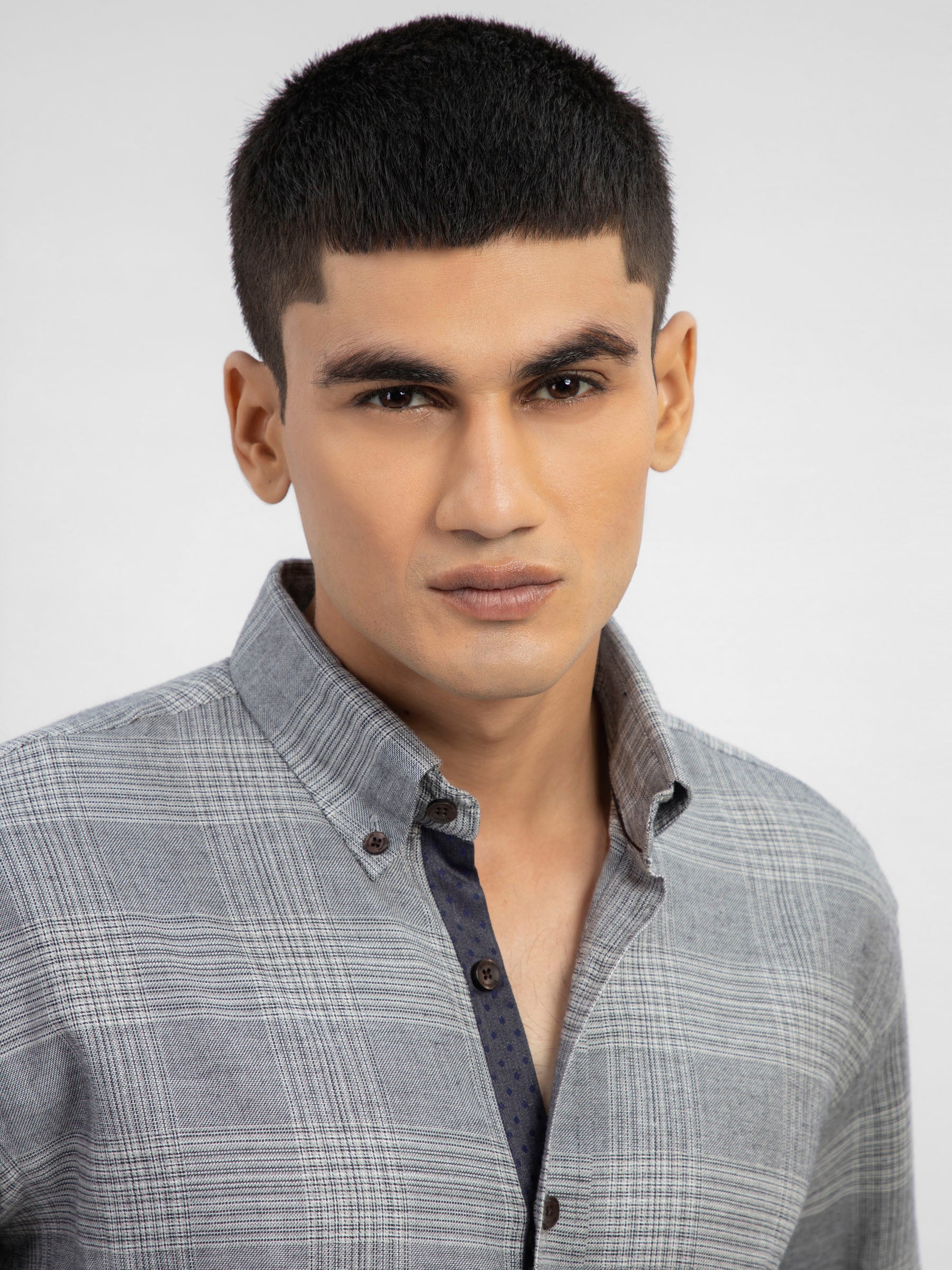Grey Large Flannel Checkered Shirt