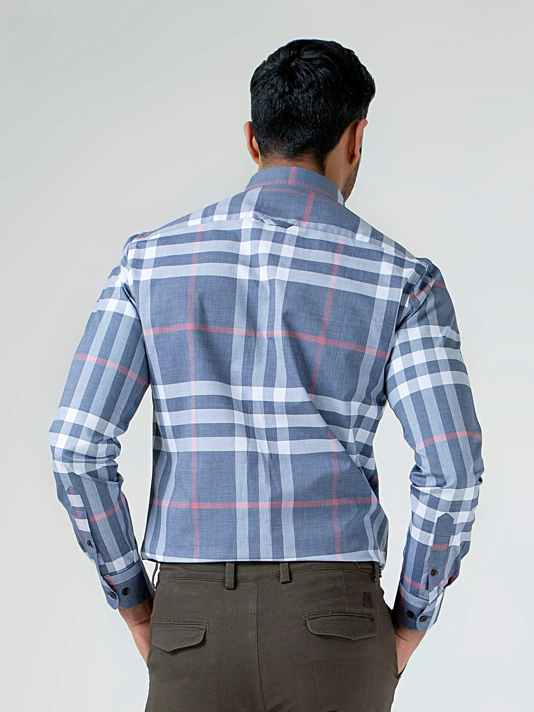 Grey Large Windowpane Checkered Shirt