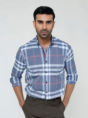 Grey Large Windowpane Checkered Shirt