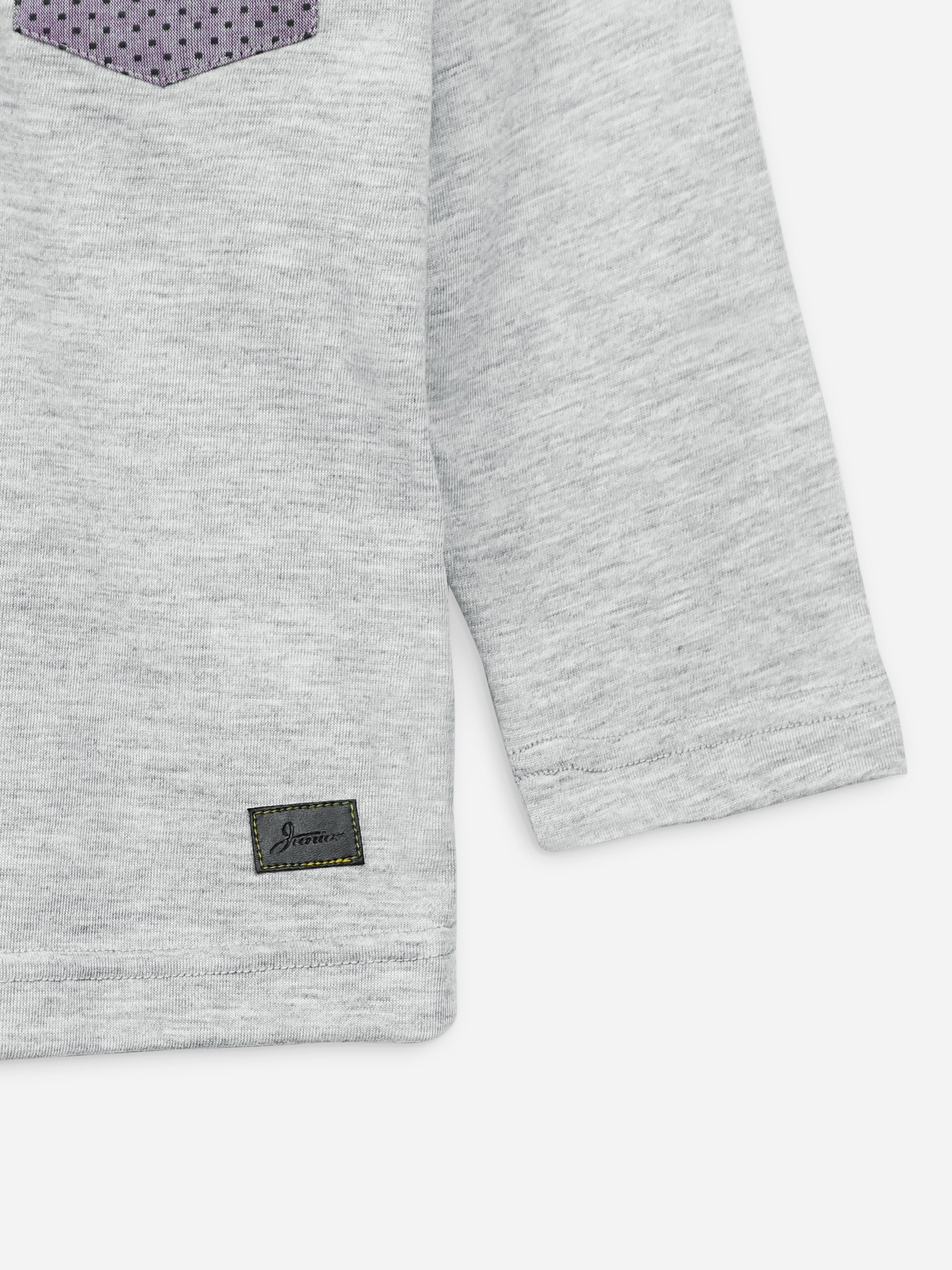 Grey Long Sleeve Casual T-Shirt With Pocket